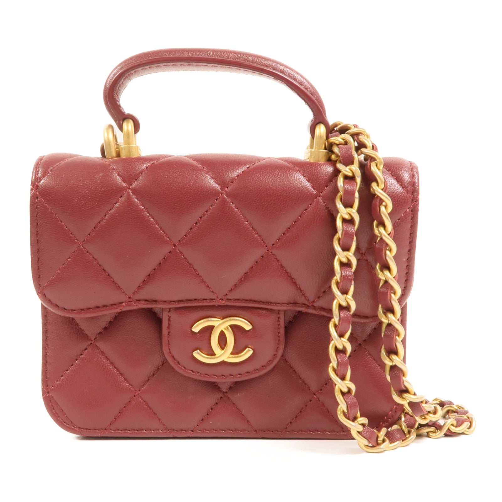 CHANEL 羊皮皮革Top Handle Flap金扣手挽肩背兩用袋