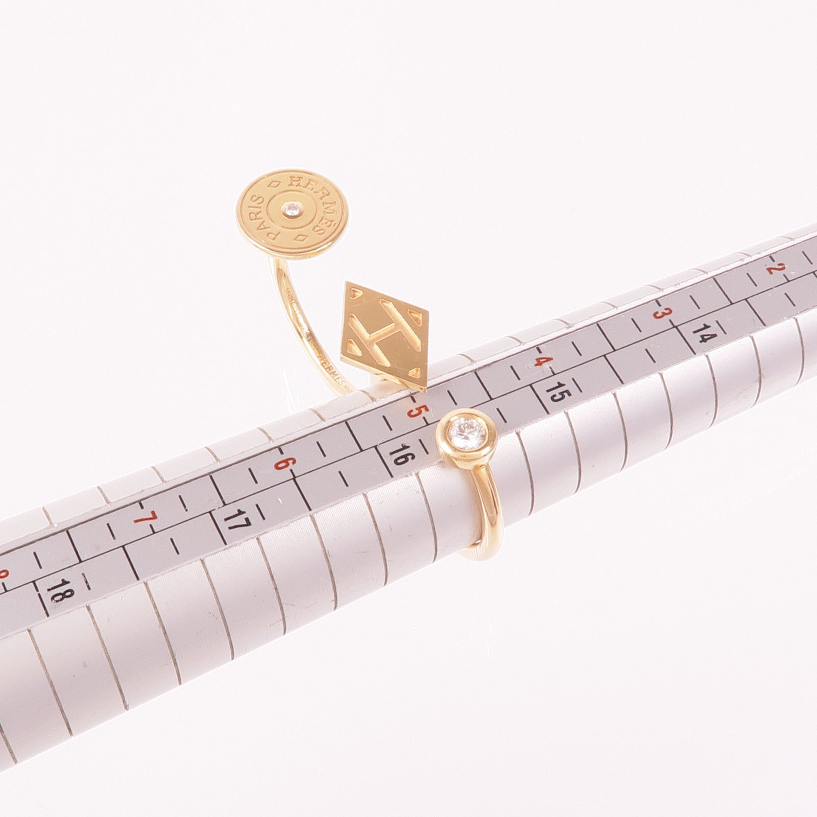 HERMES 18K玫瑰金Gambade Double Ring鑽石戒指US#5-6