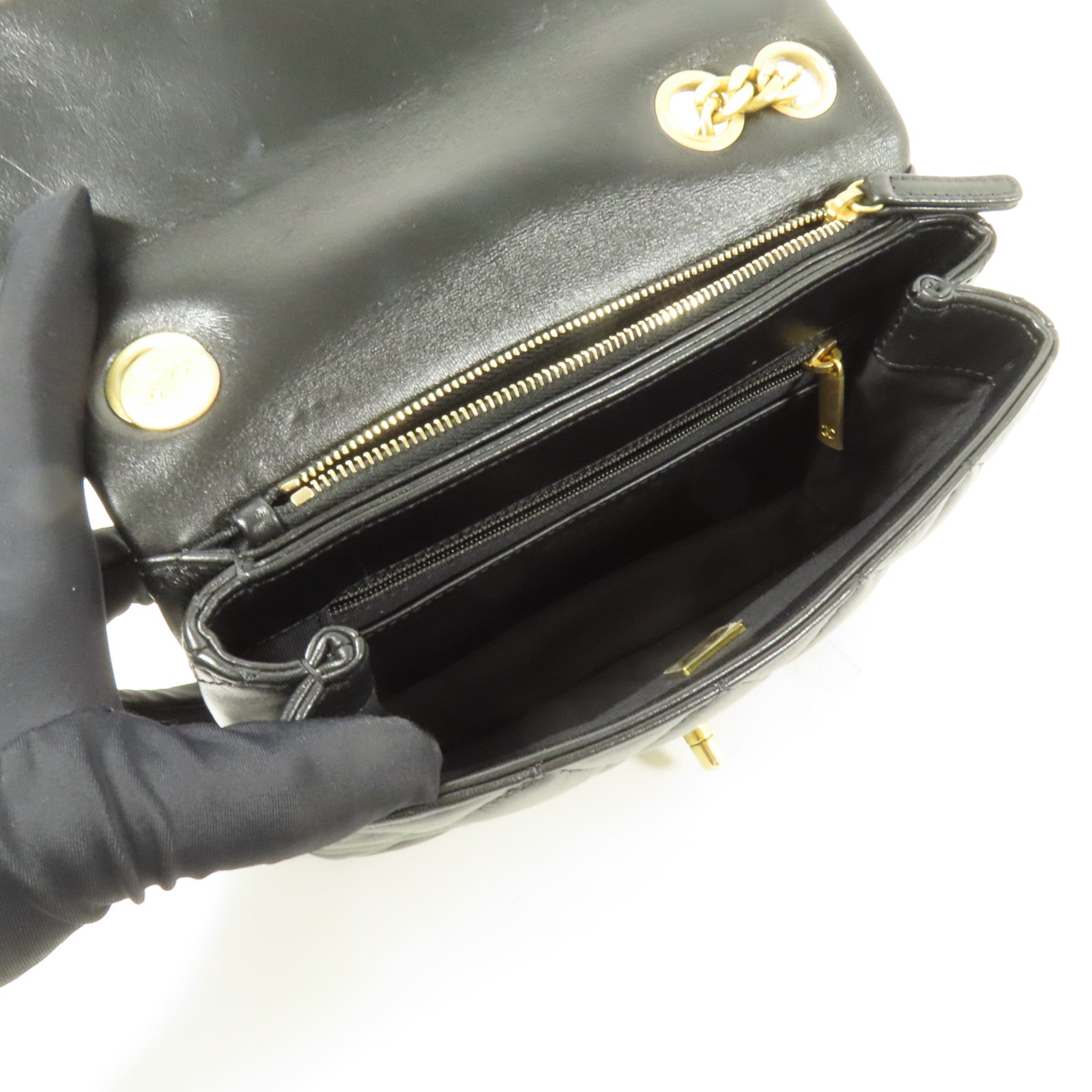 CHANEL 羊皮皮革Chain Shoulder金扣鏈帶肩背袋