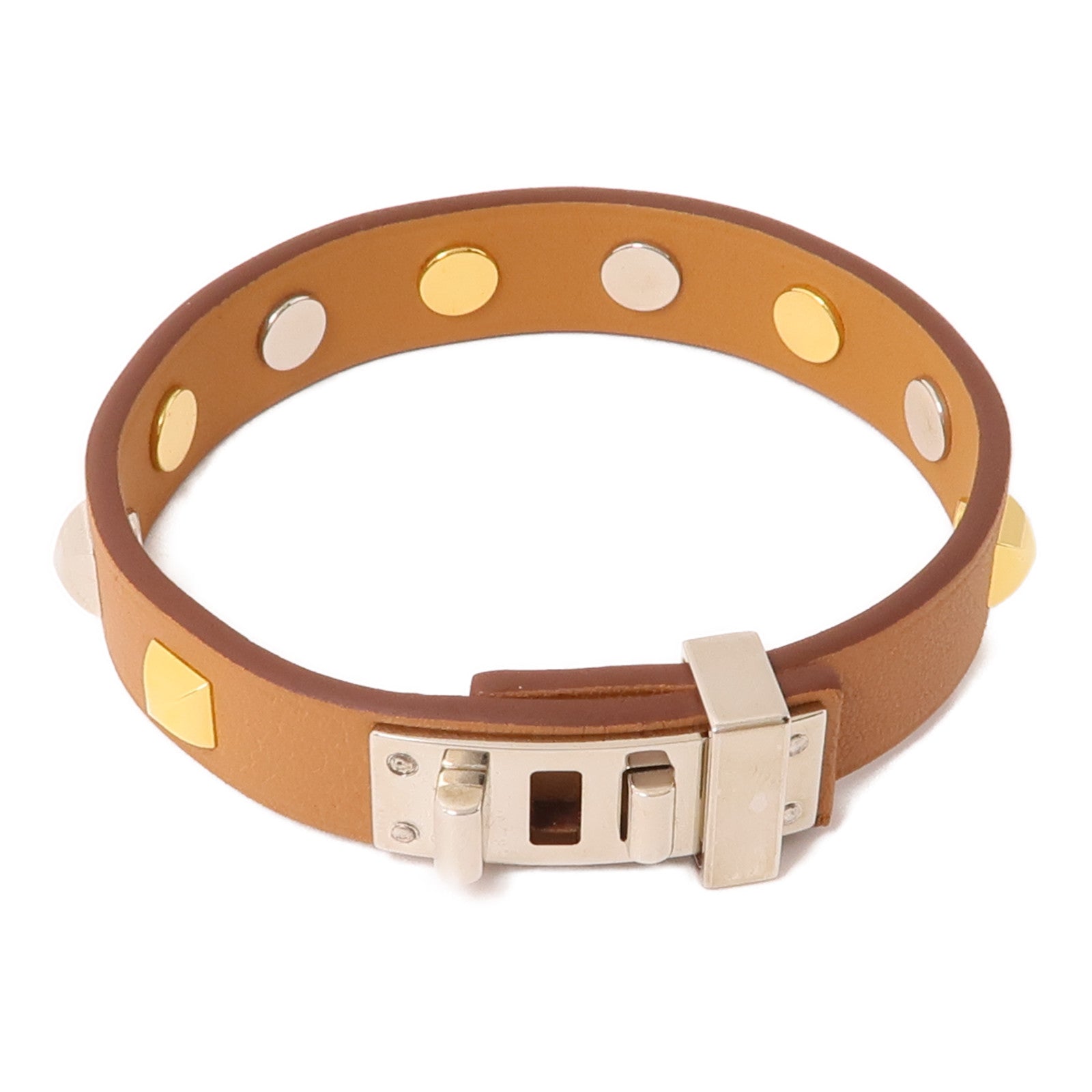 HERMES Swift皮革Mini Dog Bracelet手鐲Gold棕色/金色/銀色