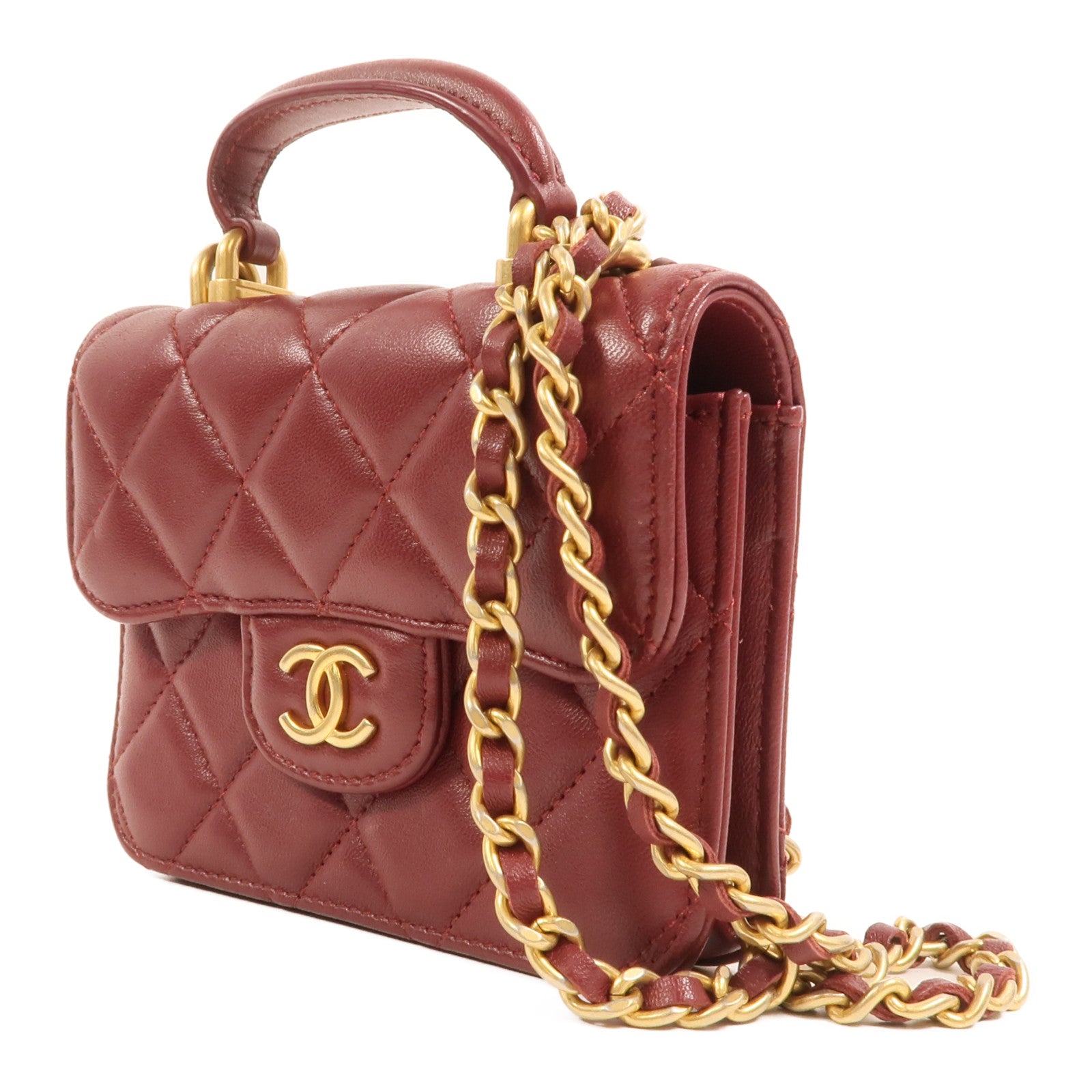 CHANEL 羊皮皮革Top Handle Flap金扣手挽肩背兩用袋