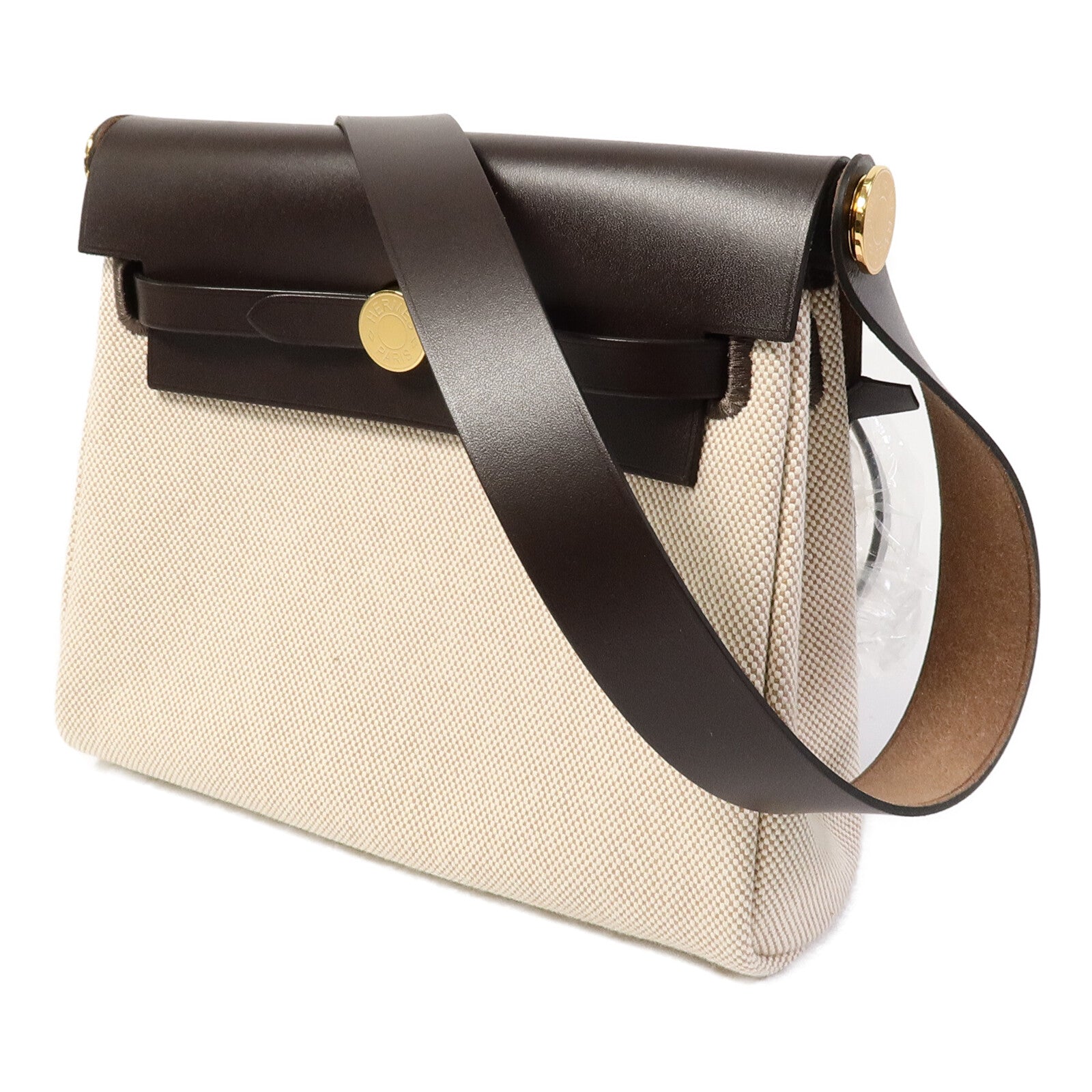 HERMES Toile H帆布Mini Herbag肩背袋Ebene