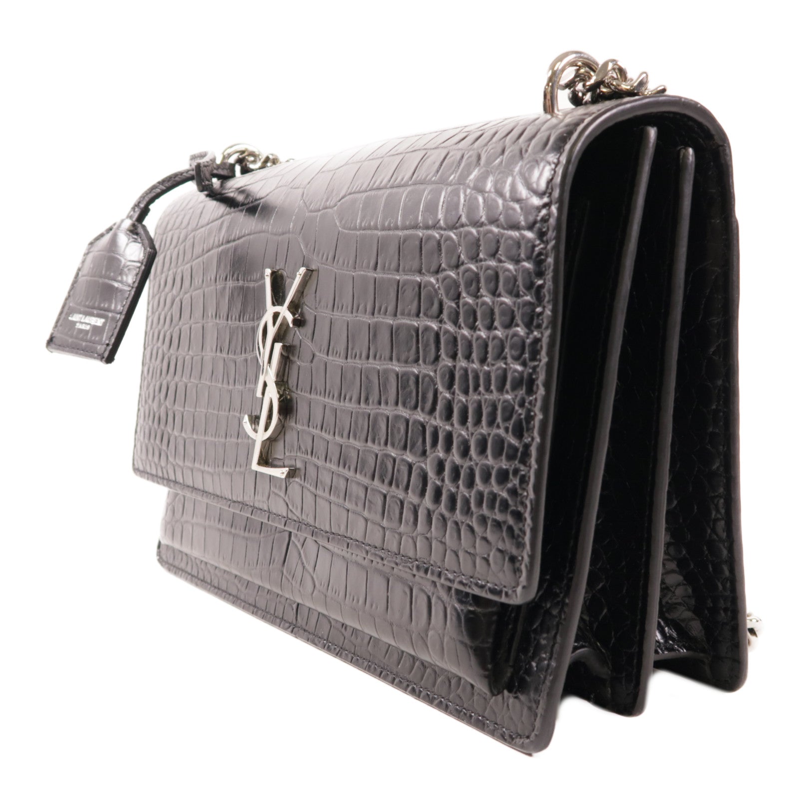 SAINT LAURENT 牛皮皮革Sunset Chain Shoulder Bag銀扣鏈帶肩背袋