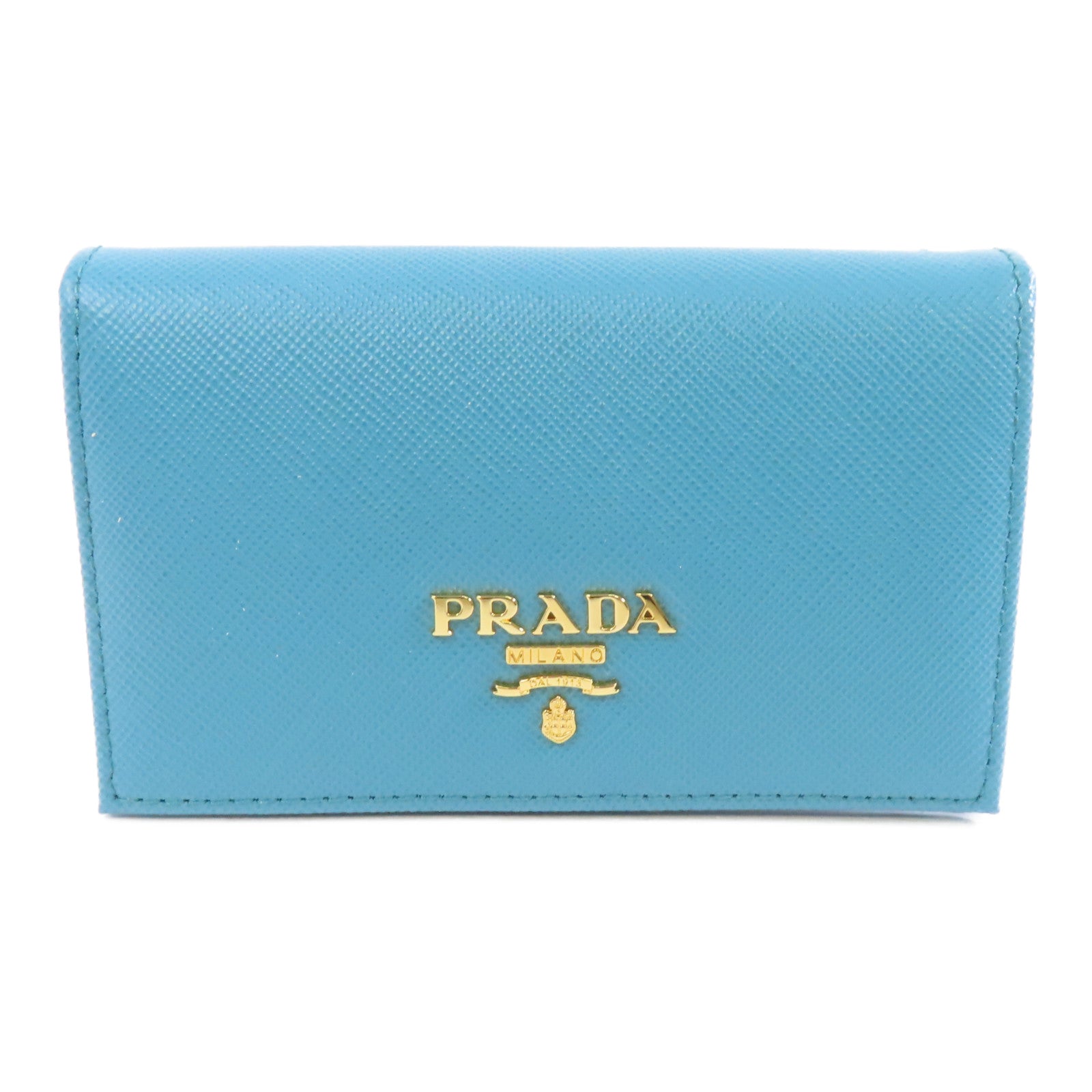 PRADA Saffiano皮革Card Case金扣卡片套藍色