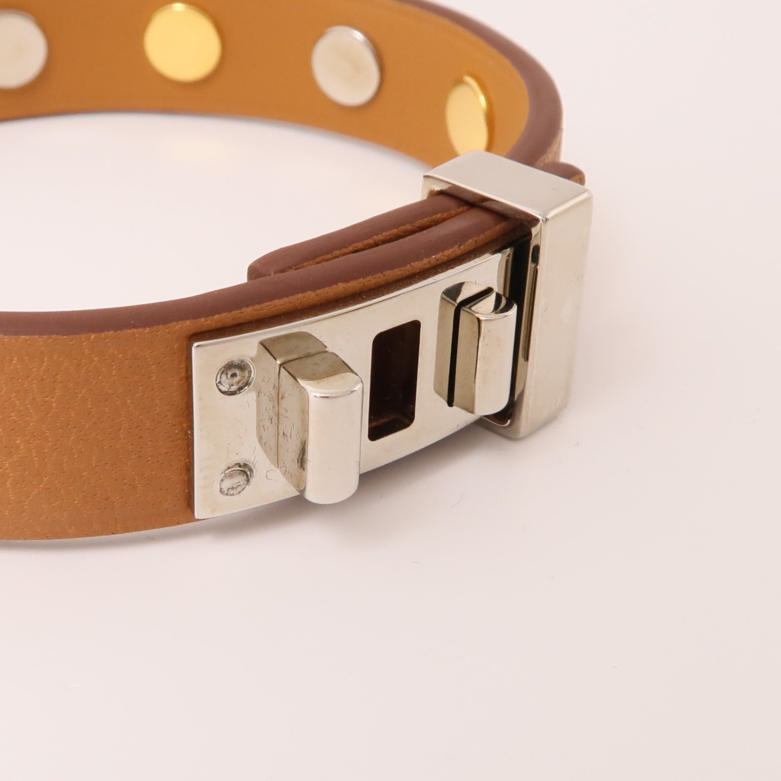 HERMES Swift皮革Mini Dog Bracelet手鐲Gold棕色/金色/銀色