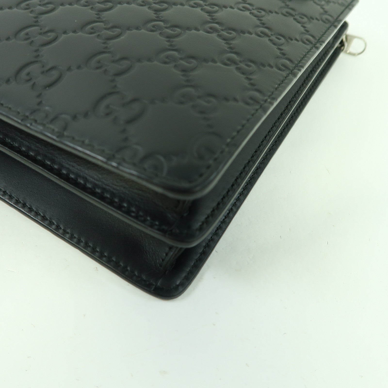 GUCCI 【激減優惠】牛皮皮革Shoulder Bag銀扣肩背袋黑色