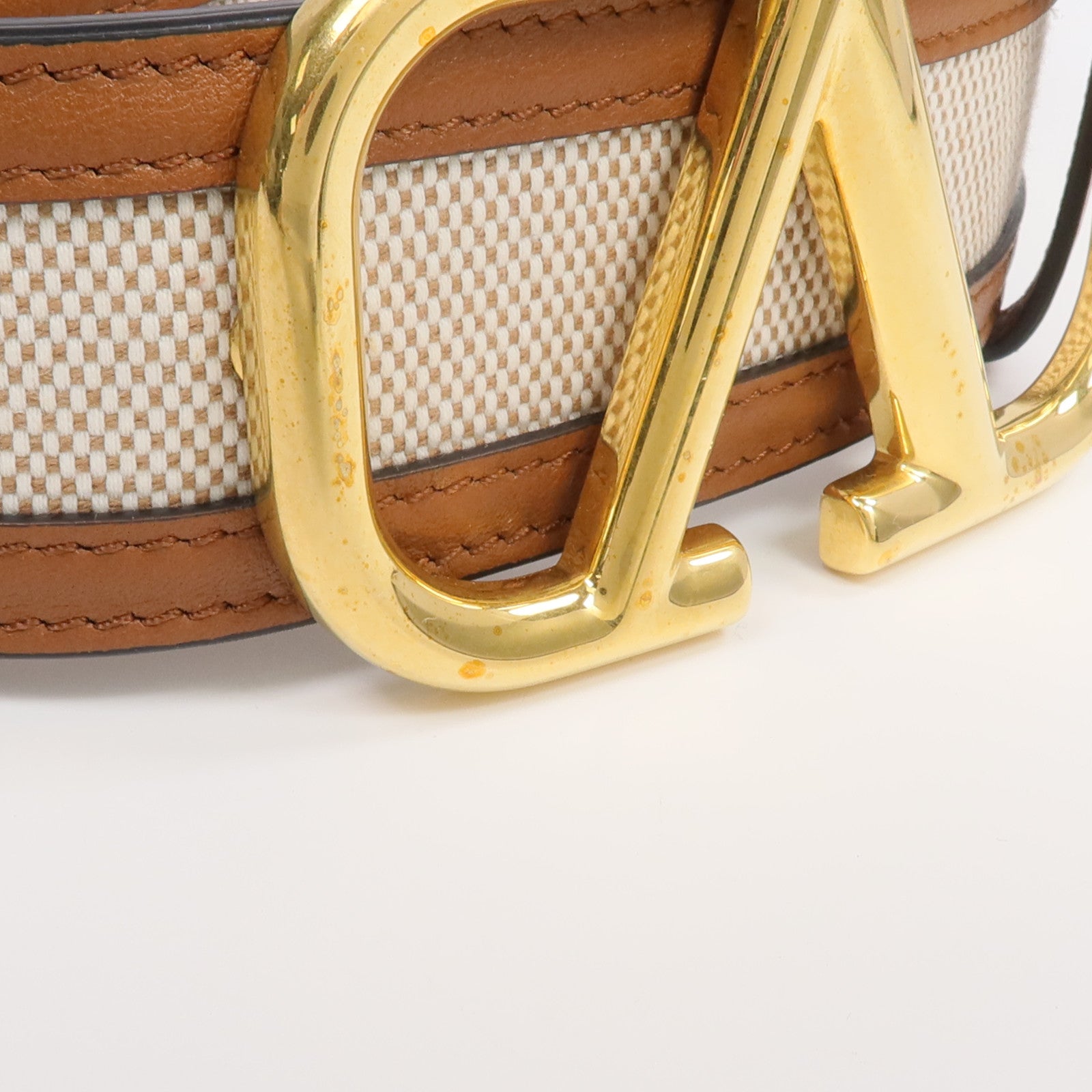 Valentino 帆布/皮革Belt金扣皮帶