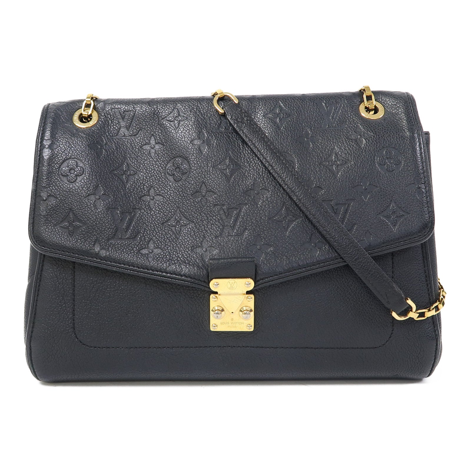 LOUIS VUITTON Monogram Empreinte Saint Germain MM金扣鏈帶肩背袋黑色