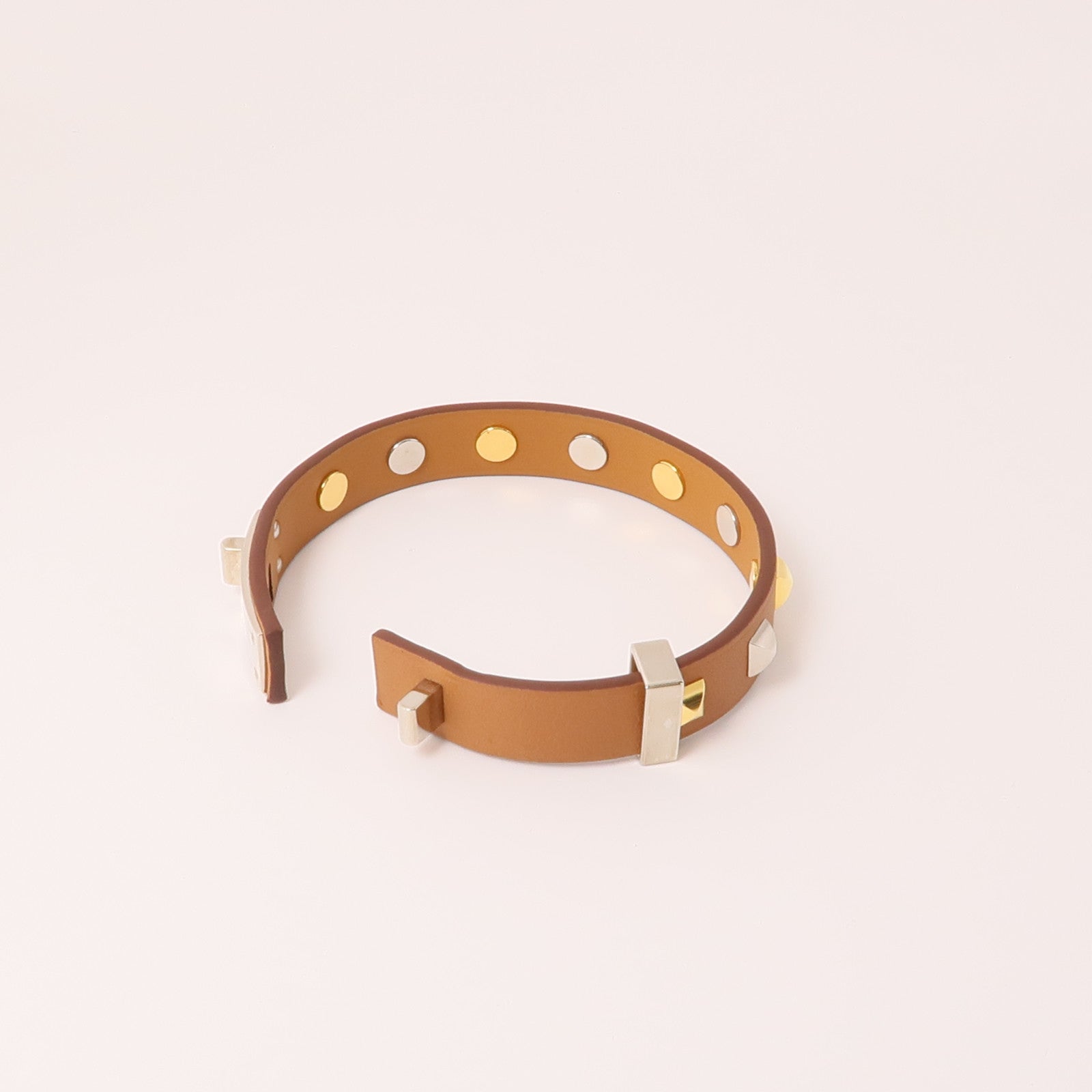 HERMES Swift皮革Mini Dog Bracelet手鐲Gold棕色/金色/銀色
