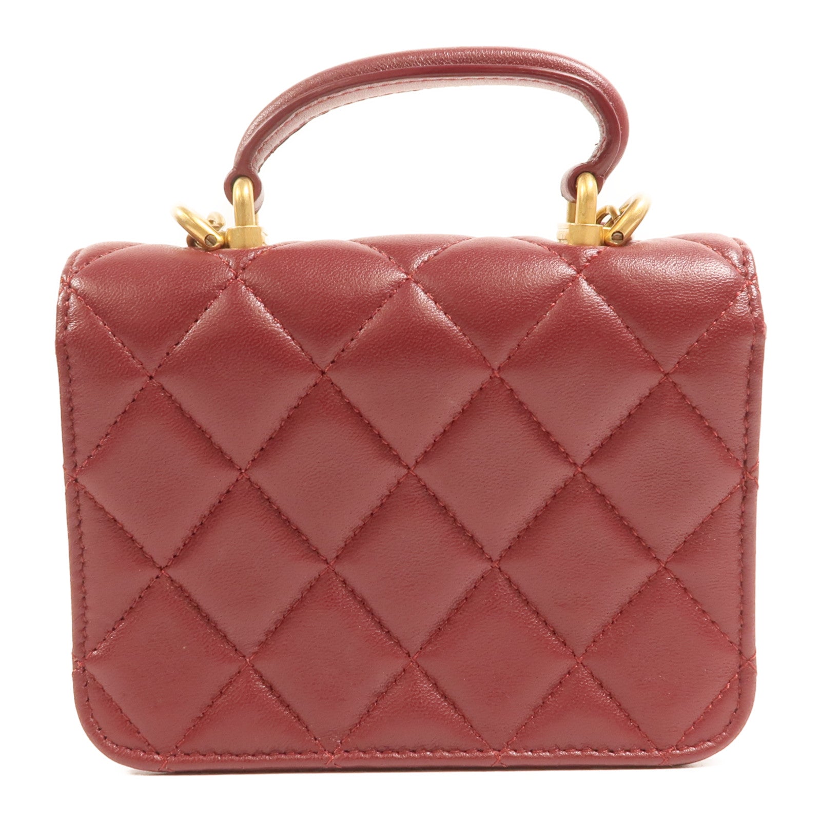 CHANEL 羊皮皮革Top Handle Flap金扣手挽肩背兩用袋