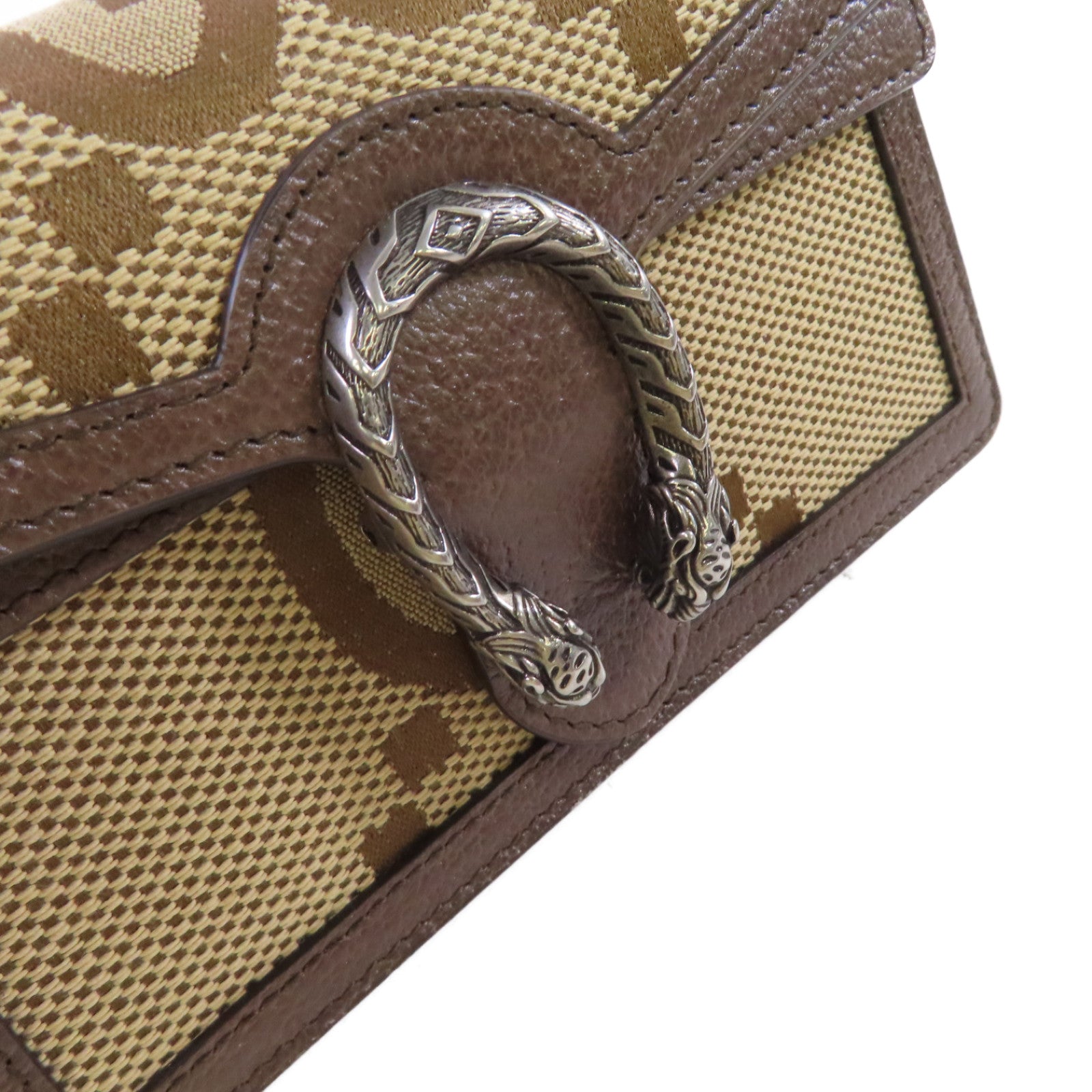 GUCCI 帆布GG Supreme Diongsus Chain Shoulder Bag金扣鏈帶肩背袋啡色