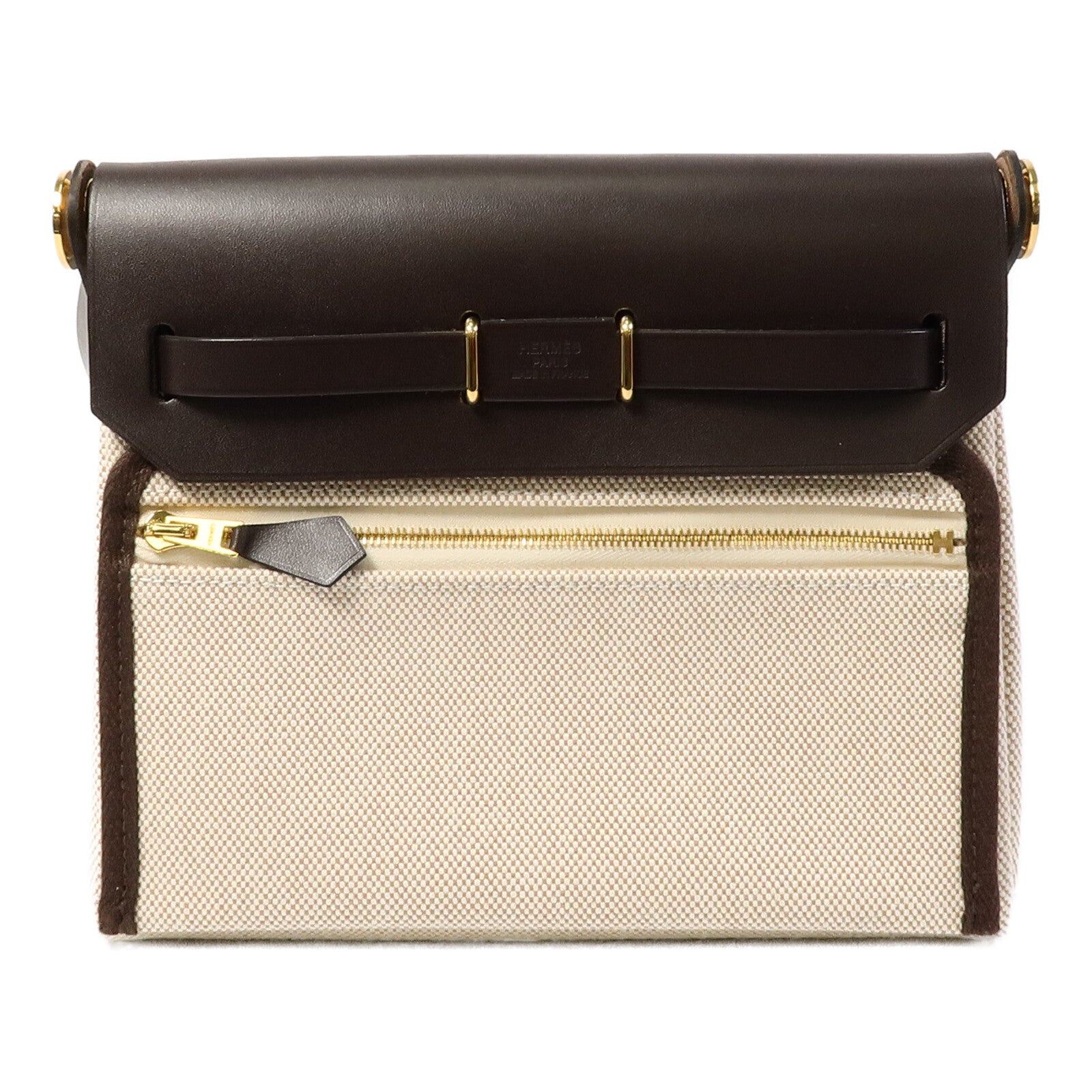 HERMES Toile H帆布Mini Herbag肩背袋Ebene
