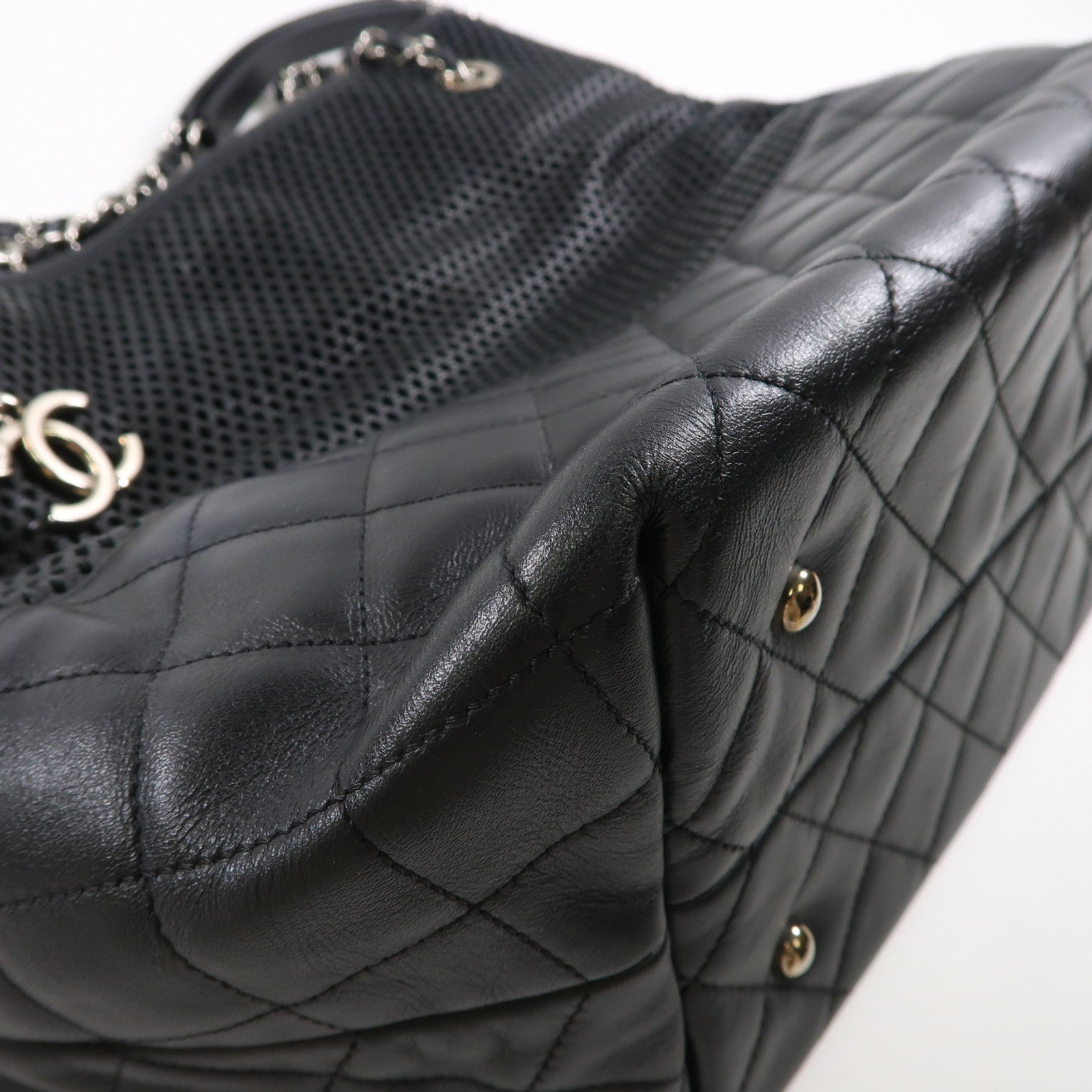 CHANEL 羊皮皮革Chain Shoulder Tote銀扣肩背袋/手挽袋黑色
