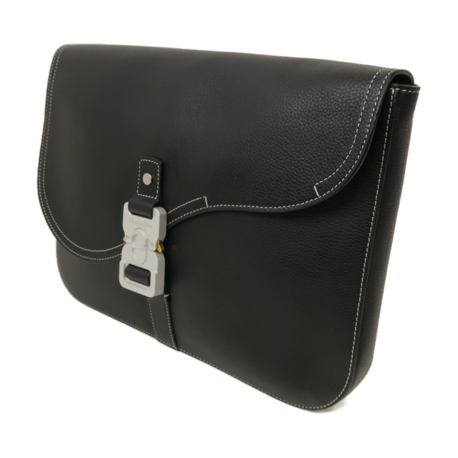 Dior 牛皮皮革Saddle A4 Pouch銀扣手拿包黑色