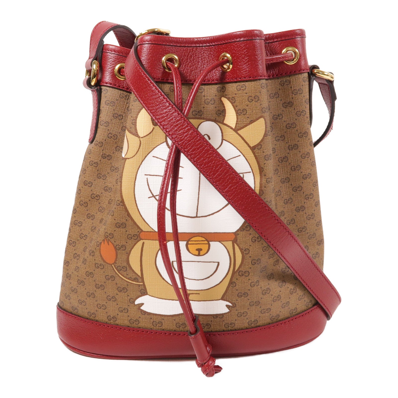 GUCCI 塗層帆布Gucci X Doraemon Bucket Bag金扣肩背袋