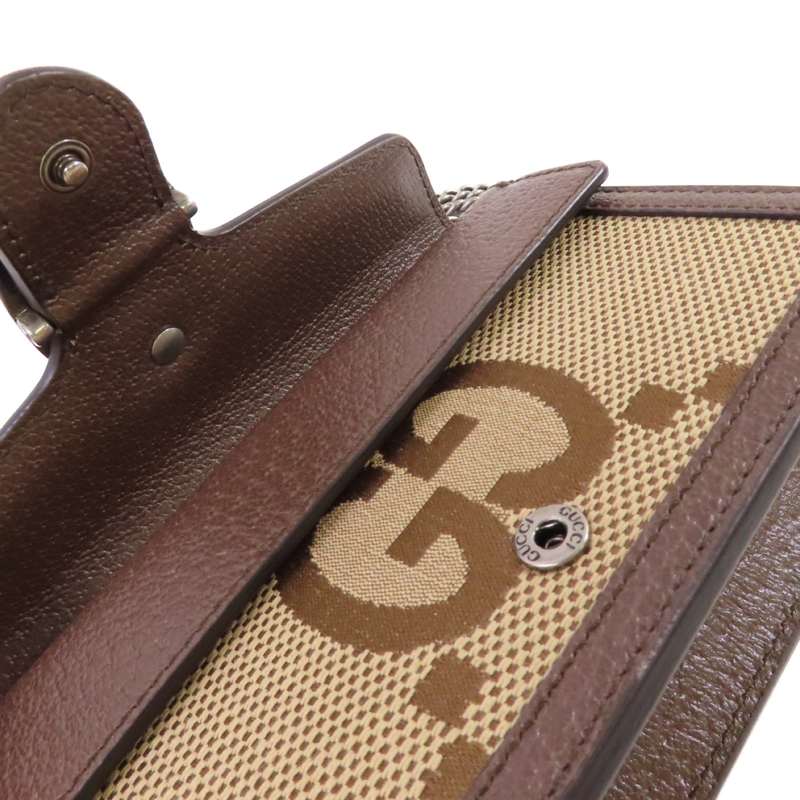 GUCCI 帆布GG Supreme Diongsus Chain Shoulder Bag金扣鏈帶肩背袋啡色
