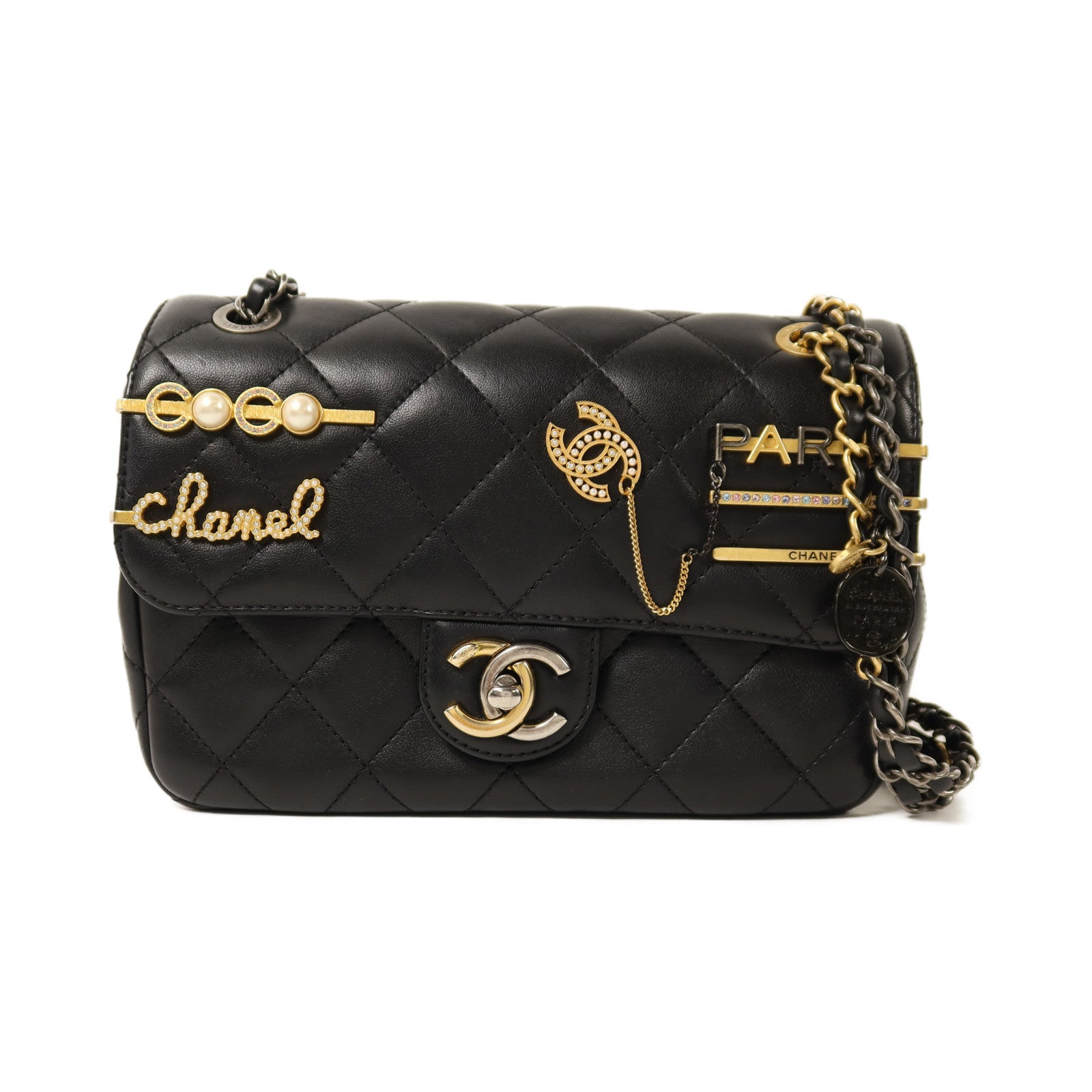 CHANEL 羊皮皮革Pearl Hairpin Badge鏈帶肩背袋