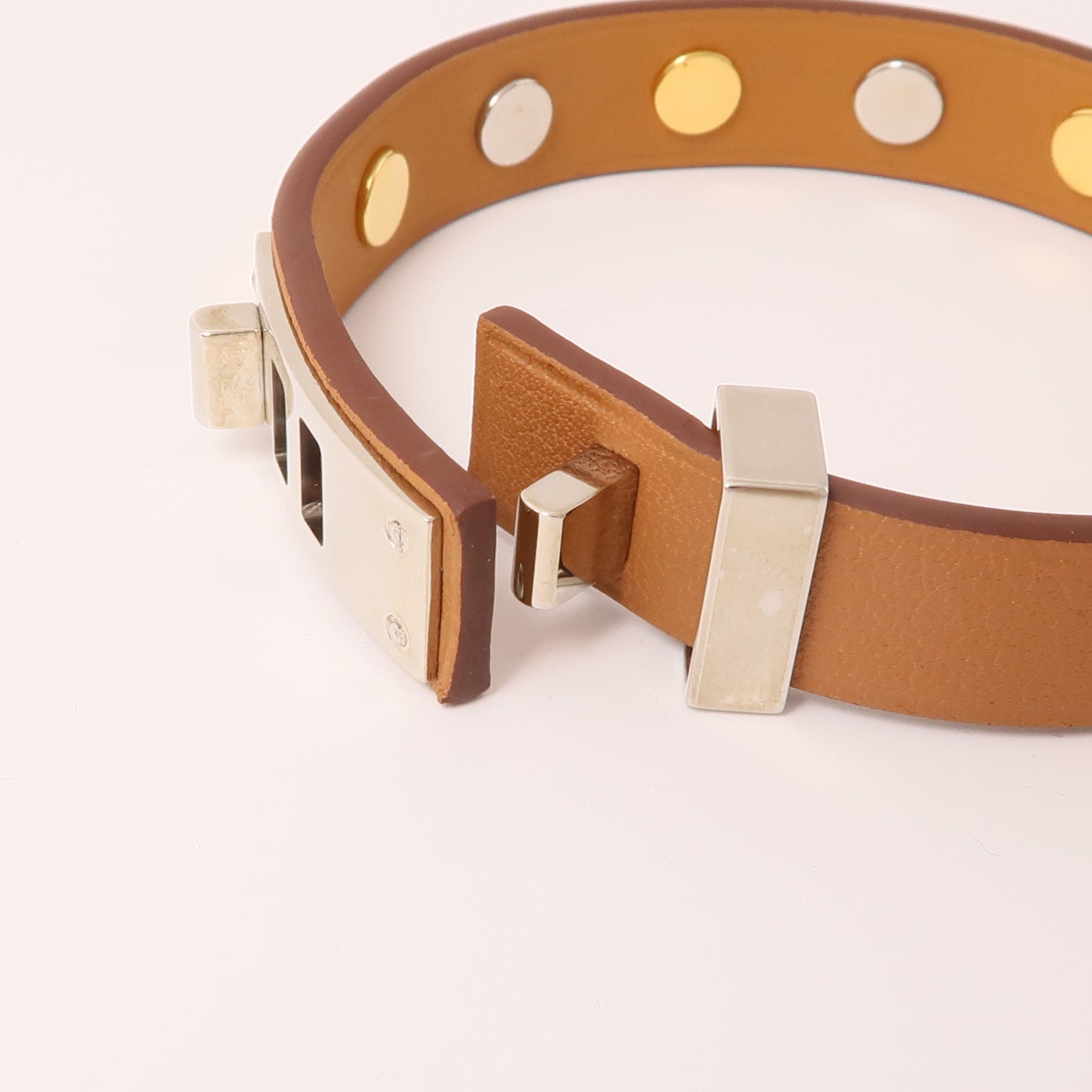 HERMES Swift皮革Mini Dog Bracelet手鐲Gold棕色/金色/銀色