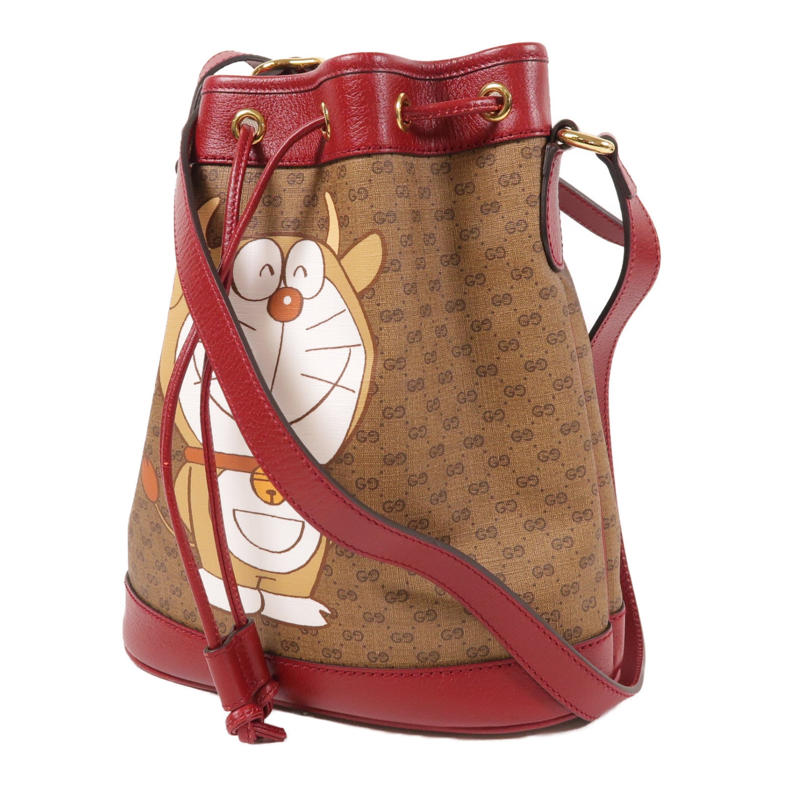GUCCI 塗層帆布Gucci X Doraemon Bucket Bag金扣肩背袋