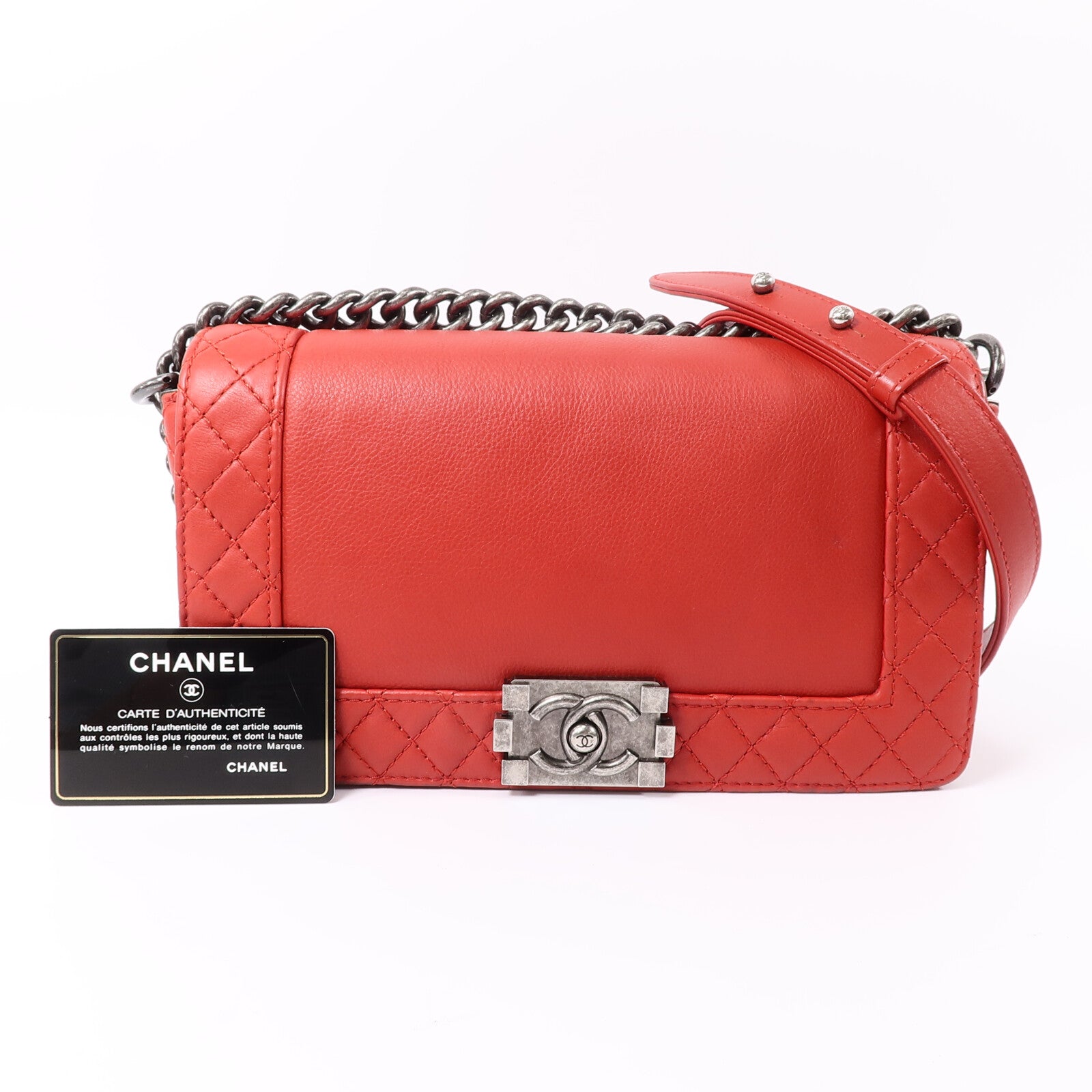 CHANEL 羊皮皮革Boy 25鏈帶手挽肩背兩用袋