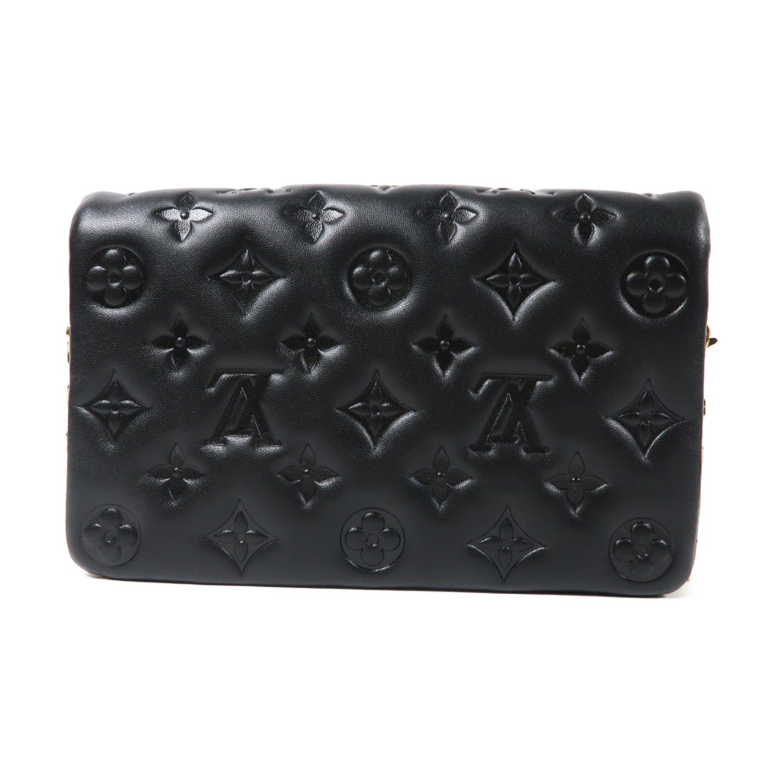 LOUIS VUITTON Monogram Embossed Pochette Coussin金扣鏈帶肩背袋黑色