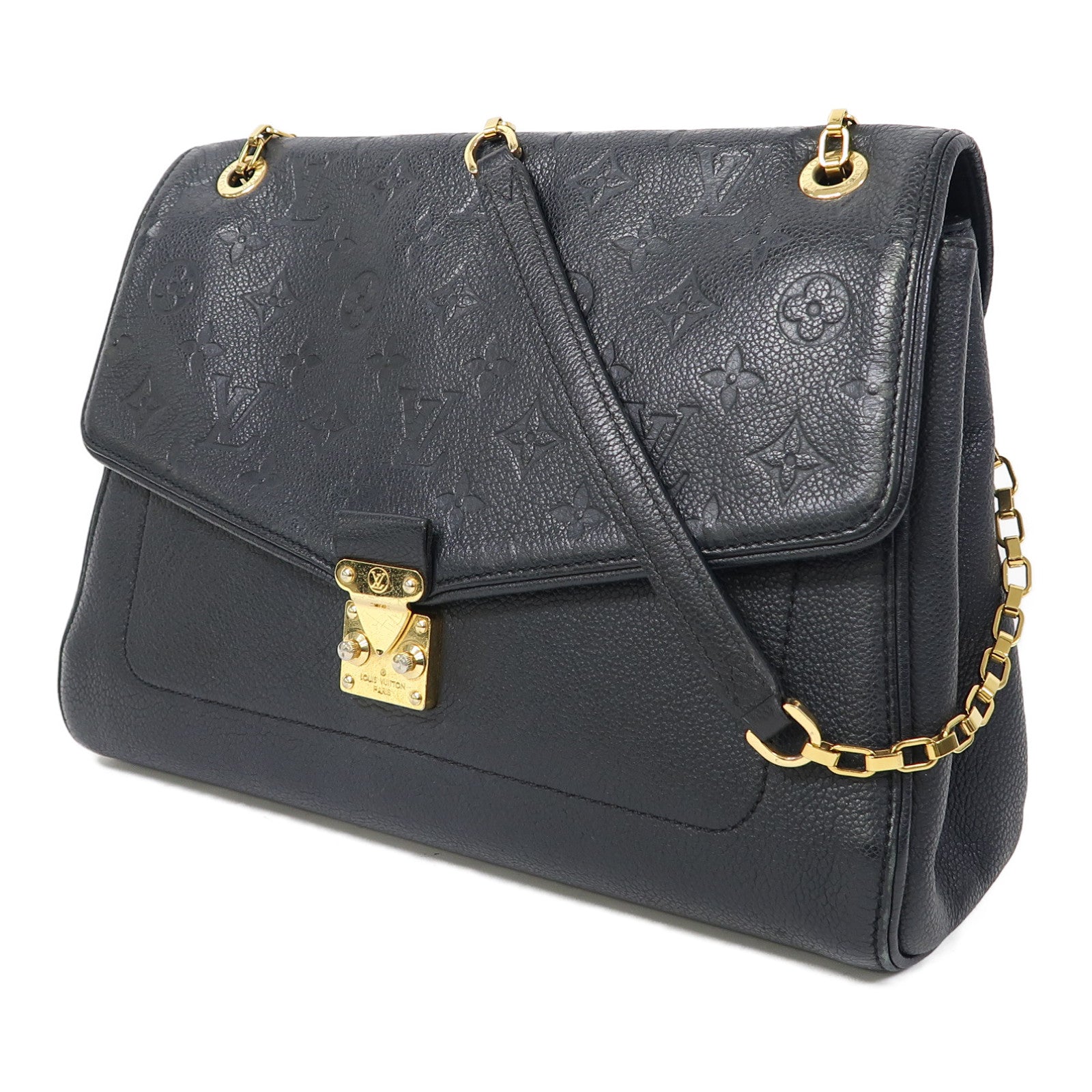 LOUIS VUITTON Monogram Empreinte Saint Germain MM金扣鏈帶肩背袋黑色