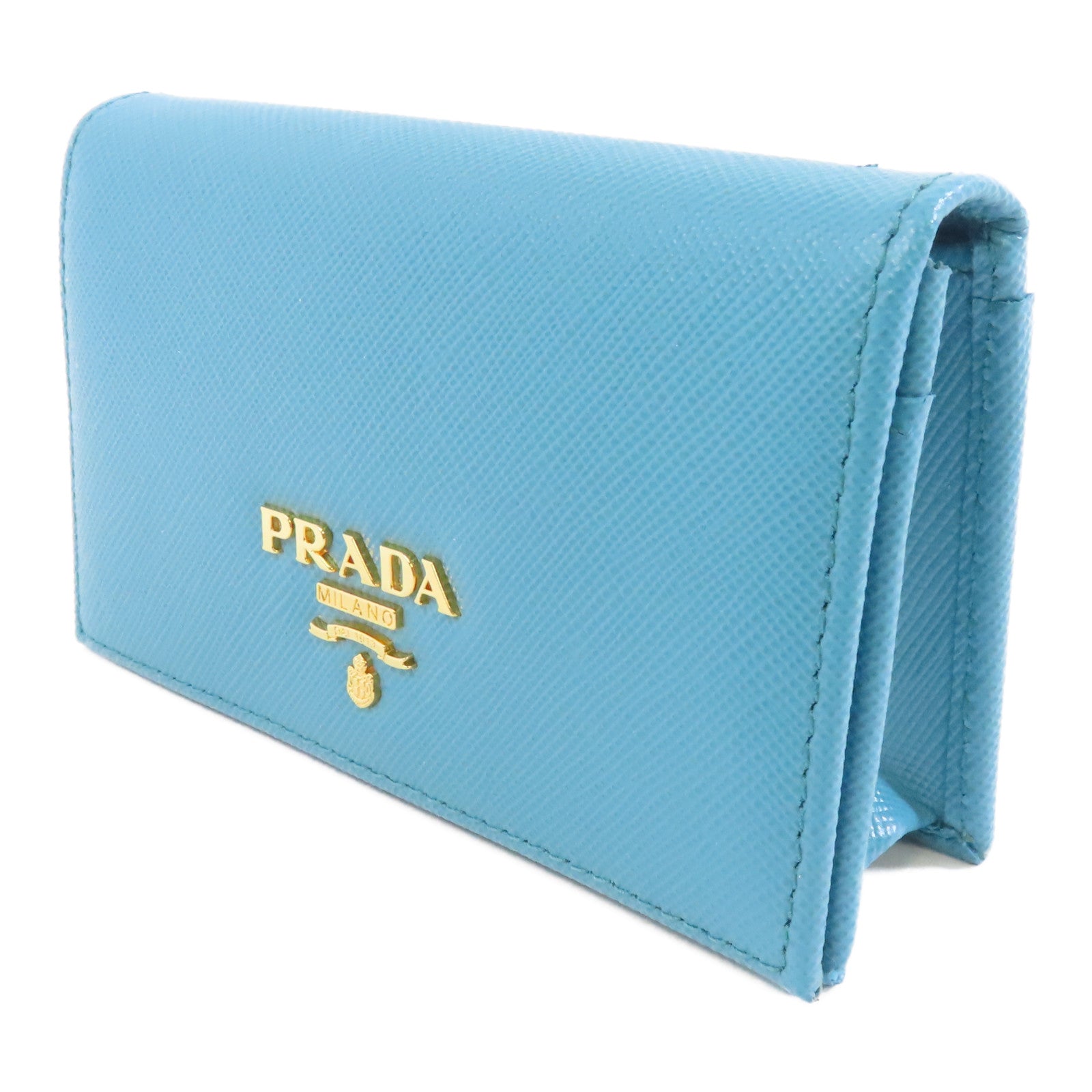 PRADA Saffiano皮革Card Case金扣卡片套藍色