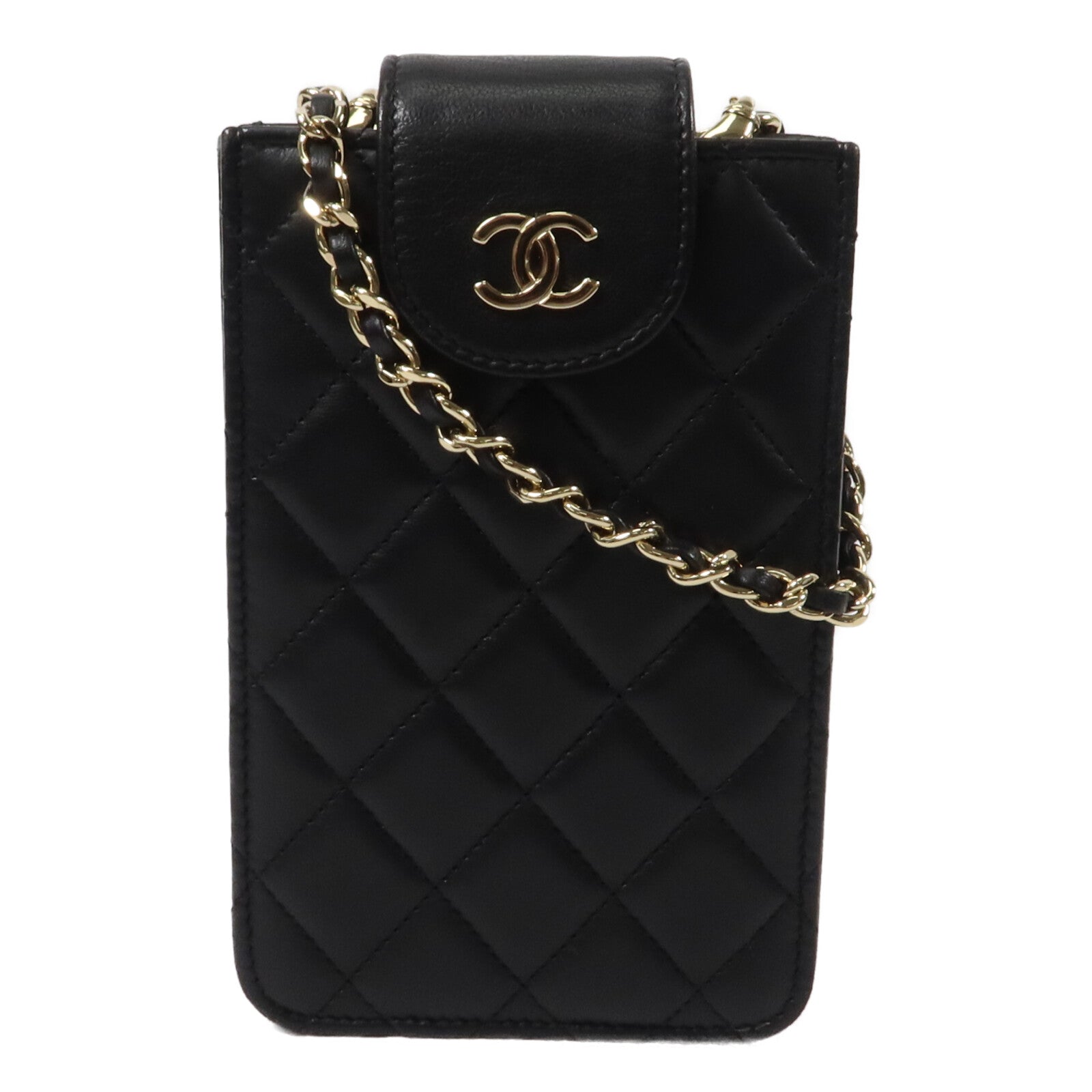CHANEL 羊皮皮革Phone Holder Bag鏈帶肩背袋