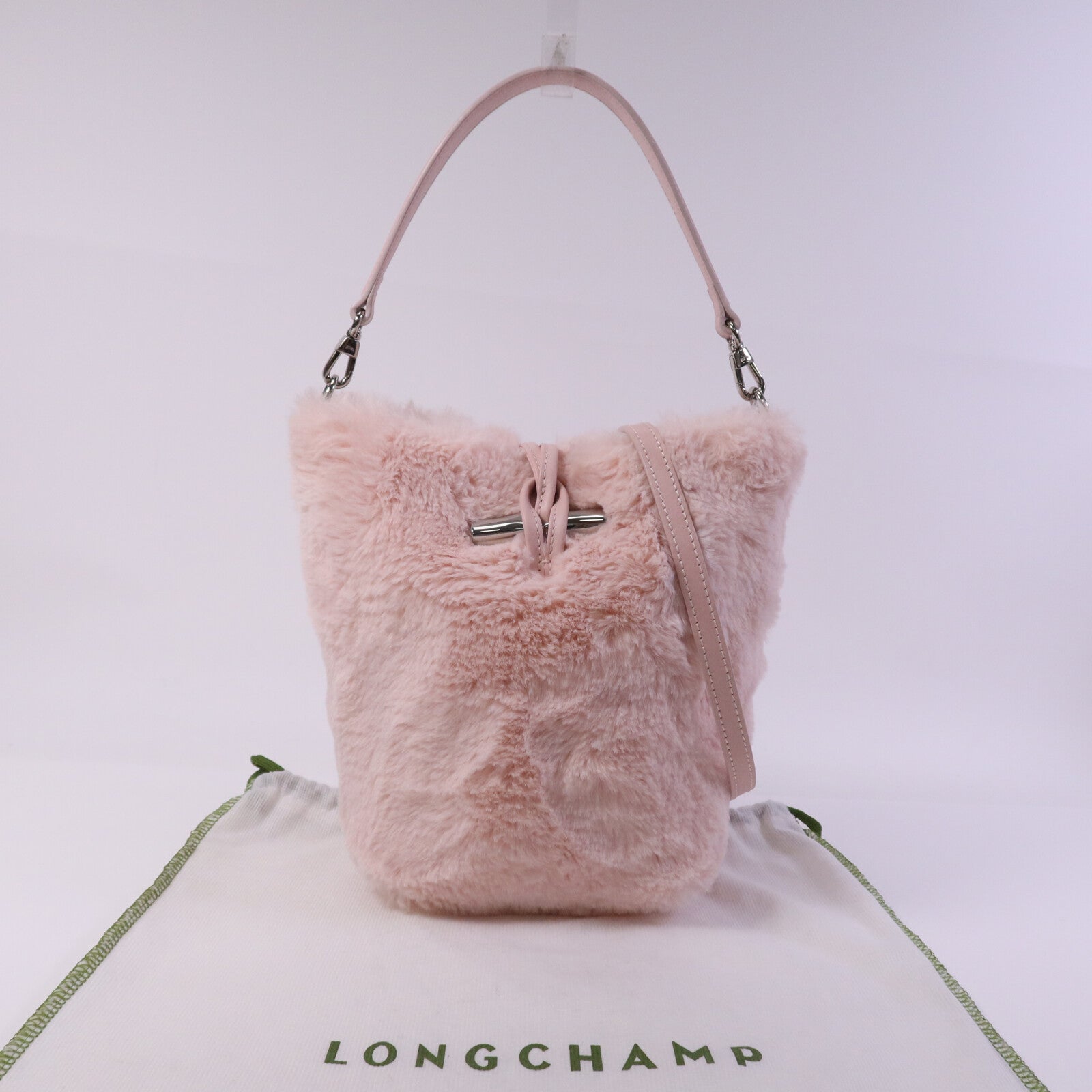 Longchamp 毛茸Shoulder Bag銀扣手挽肩背兩用袋