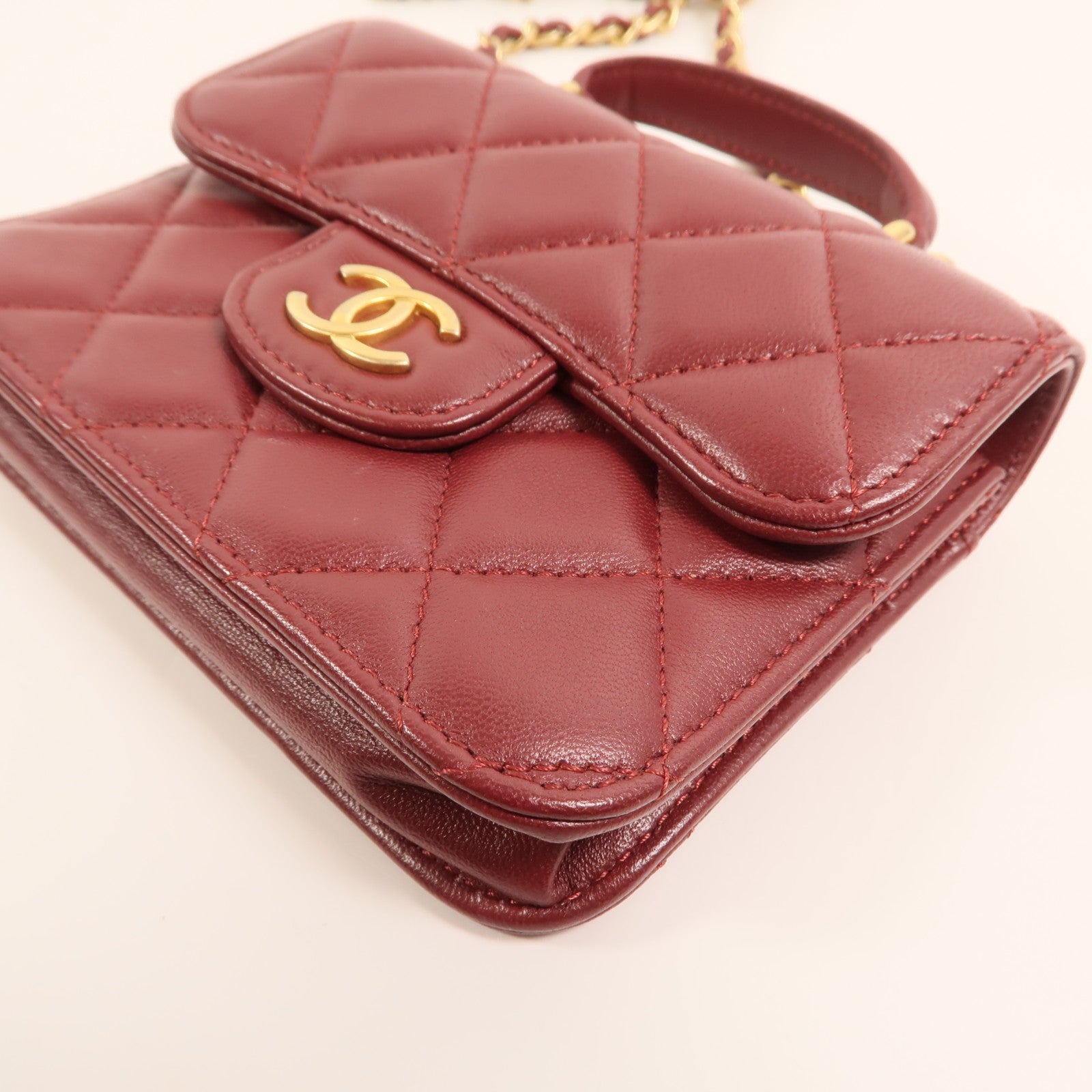 CHANEL 羊皮皮革Top Handle Flap金扣手挽肩背兩用袋