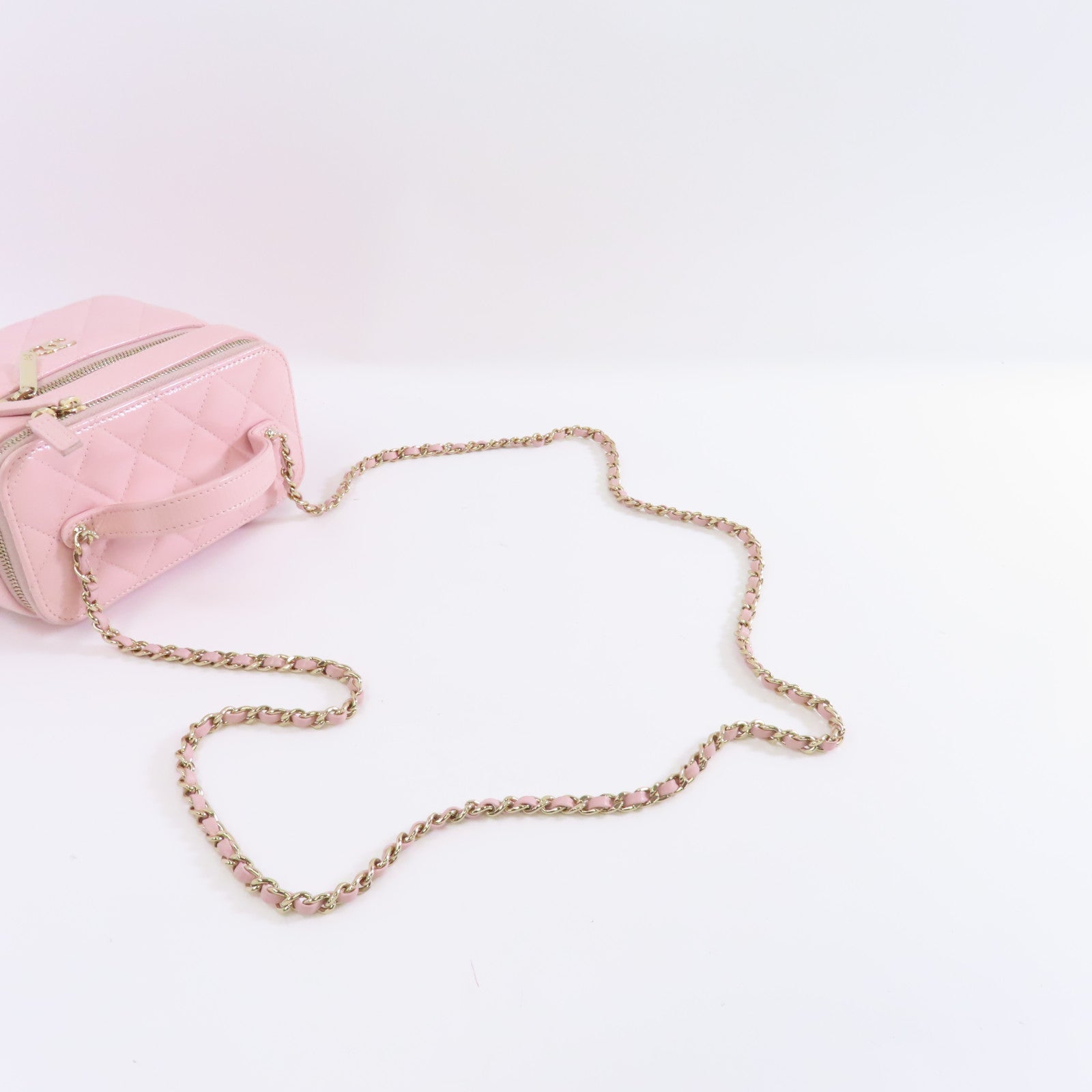 CHANEL 【激減優惠】菱格牛皮皮革Vaniy Case金扣手挽肩背兩用袋粉紅色