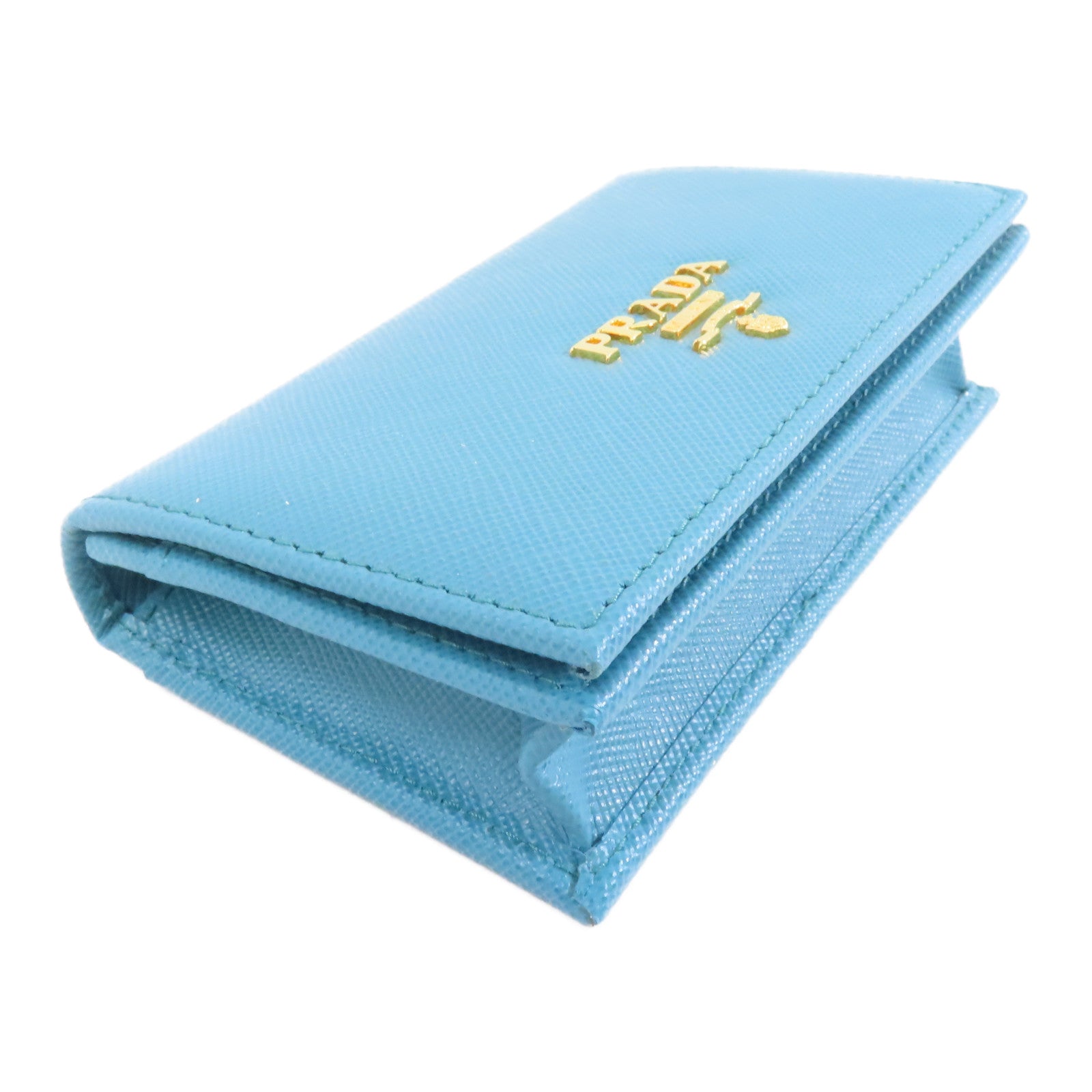 PRADA Saffiano皮革Card Case金扣卡片套藍色