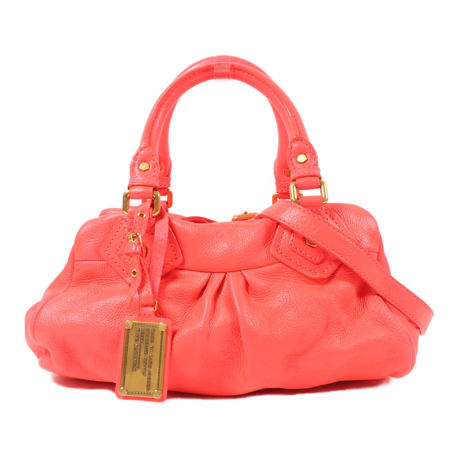 MARC JACOBS 牛皮皮革2 Way Shoulder金扣手挽肩背兩用袋熒光粉紅色