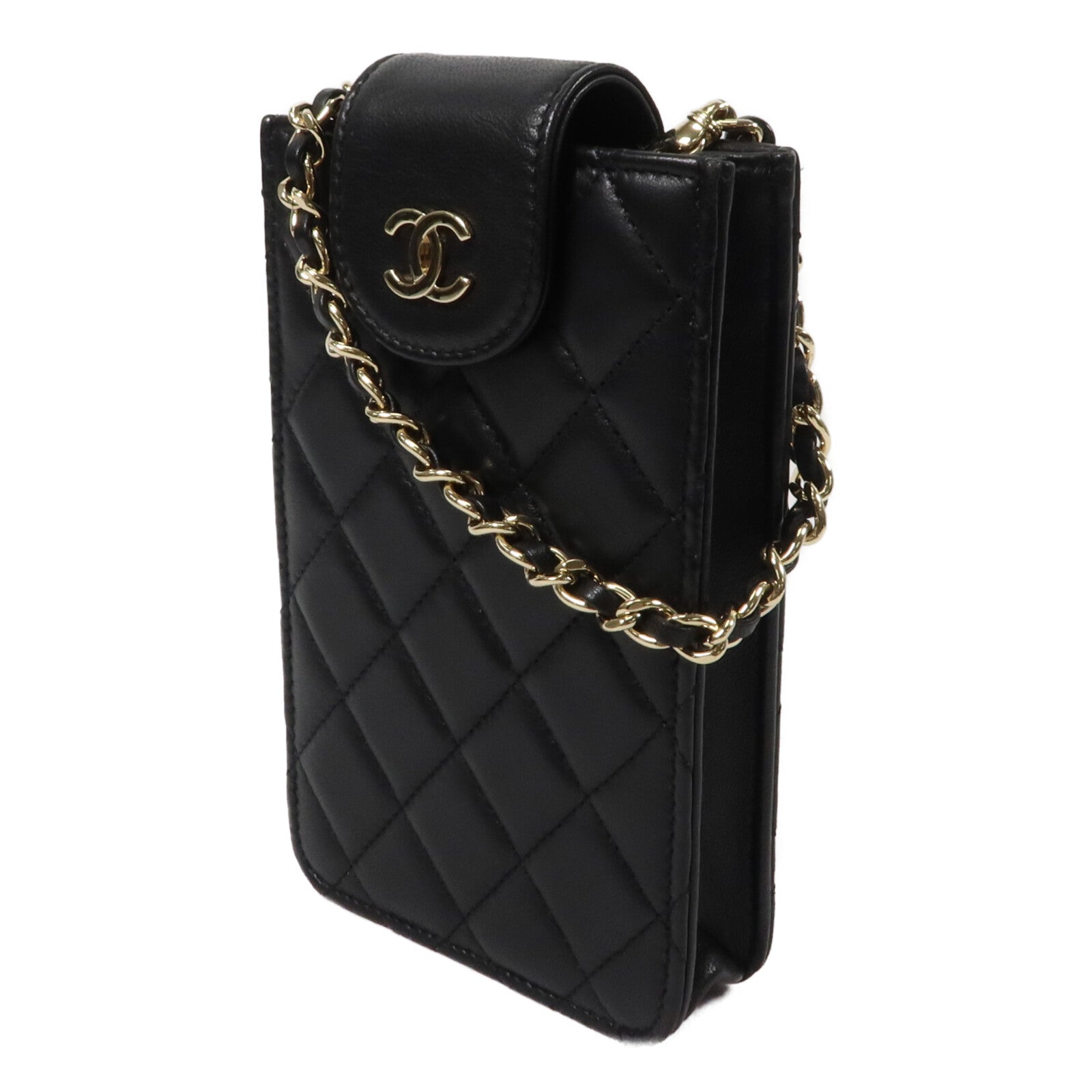CHANEL 羊皮皮革Phone Holder Bag鏈帶肩背袋