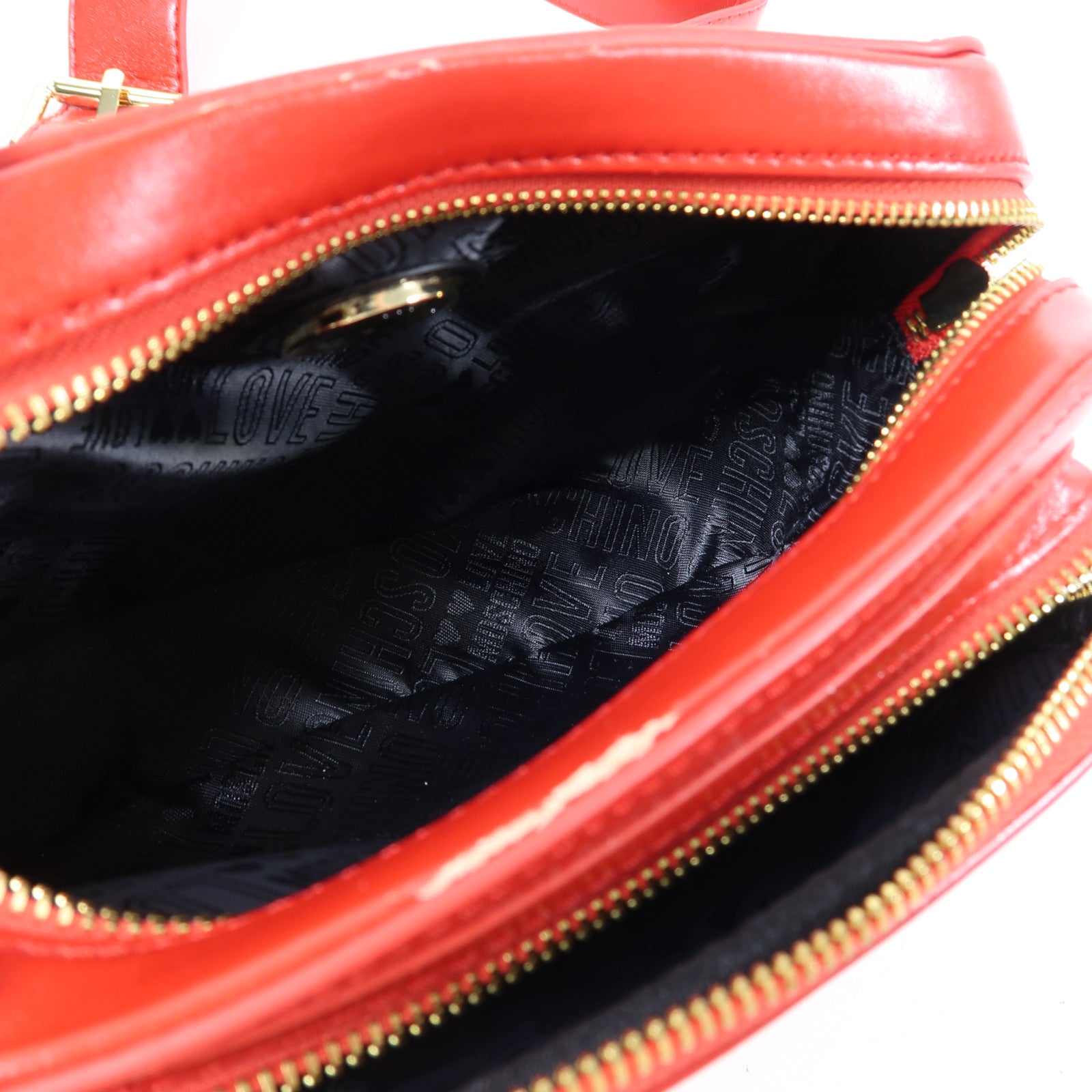 MOSCHINO 【激減優惠】菱格塗層帆布Shoudler Bag金扣肩背袋紅色