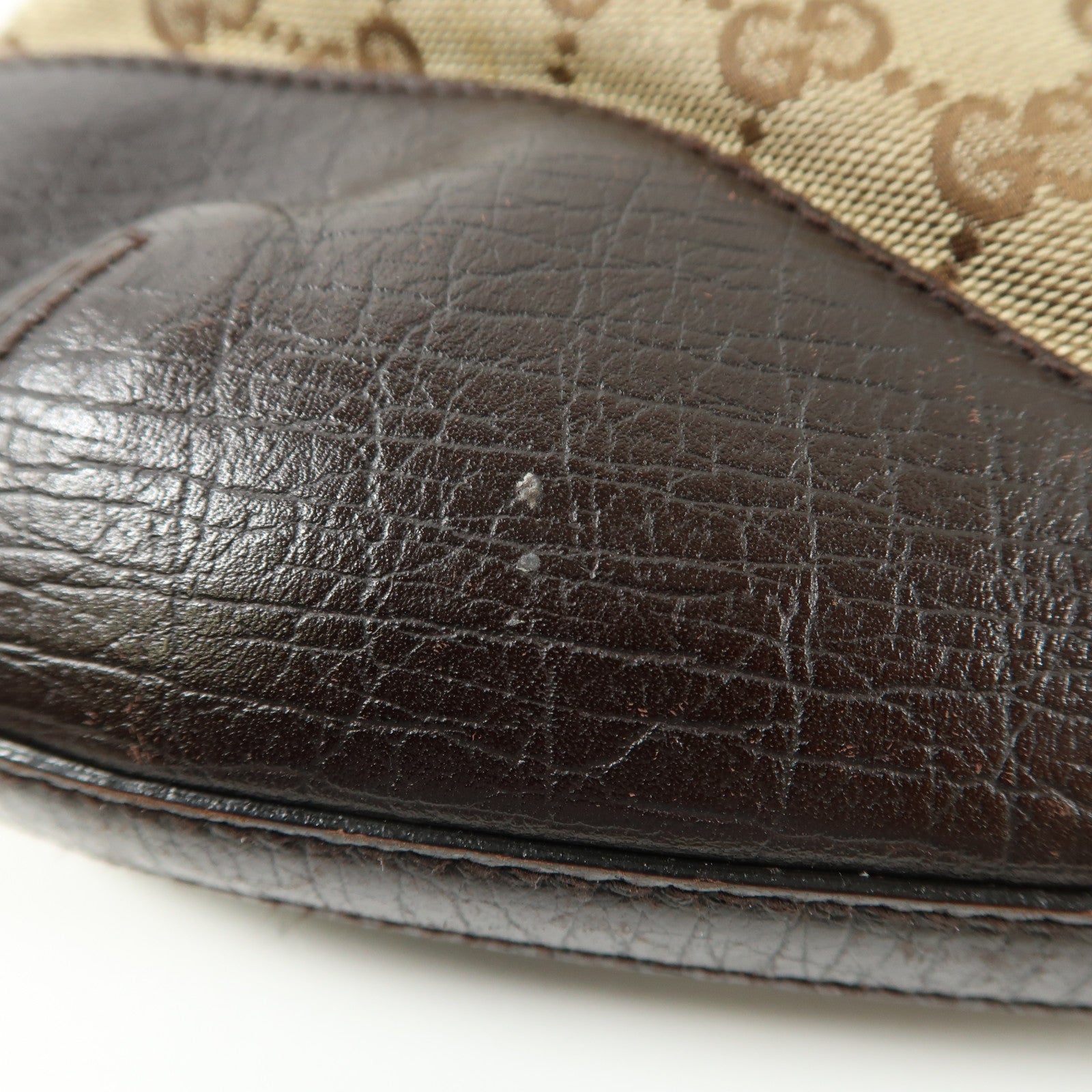 GUCCI 帆布Horsebit Bag金扣肩背袋啡色