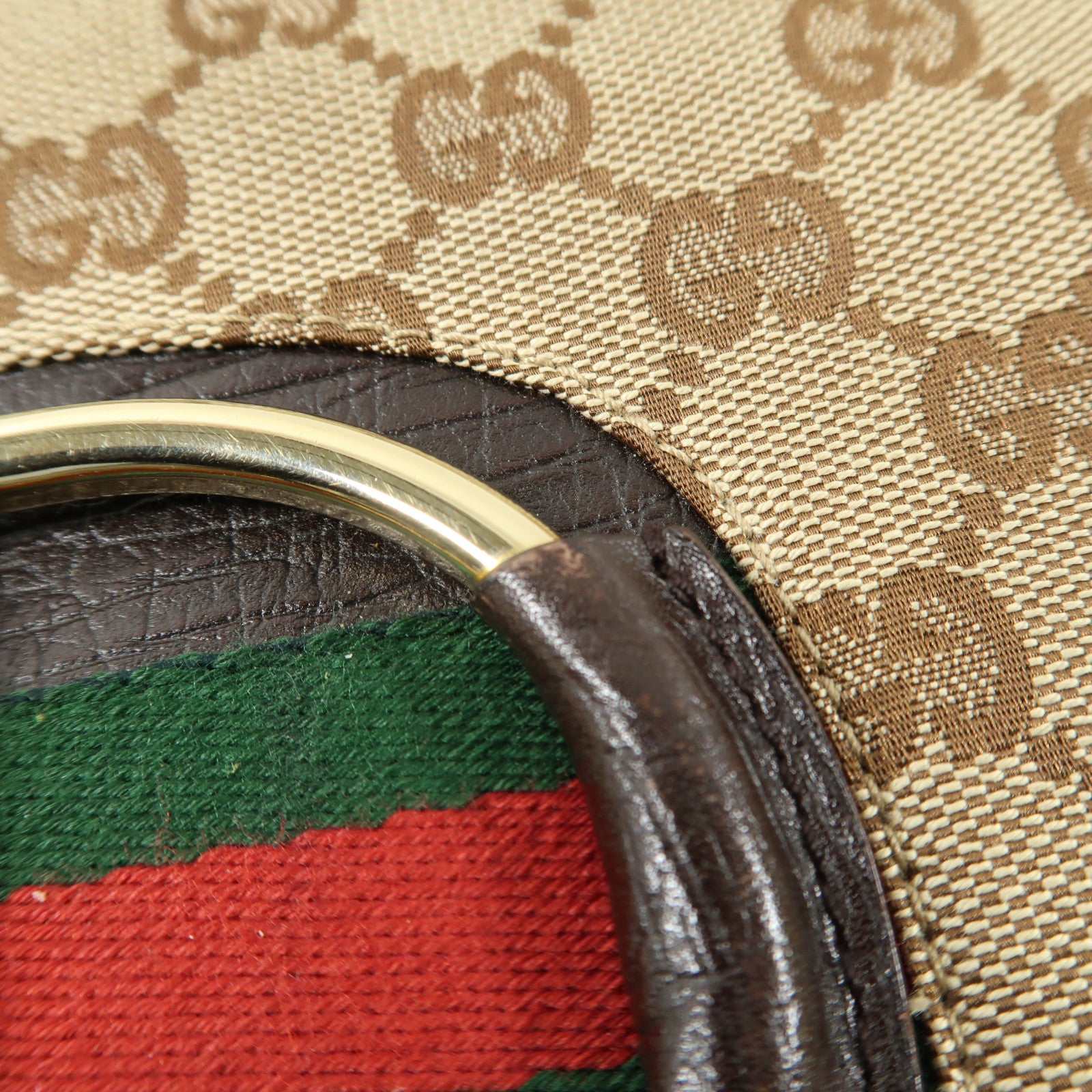 GUCCI 帆布Horsebit Bag金扣肩背袋啡色