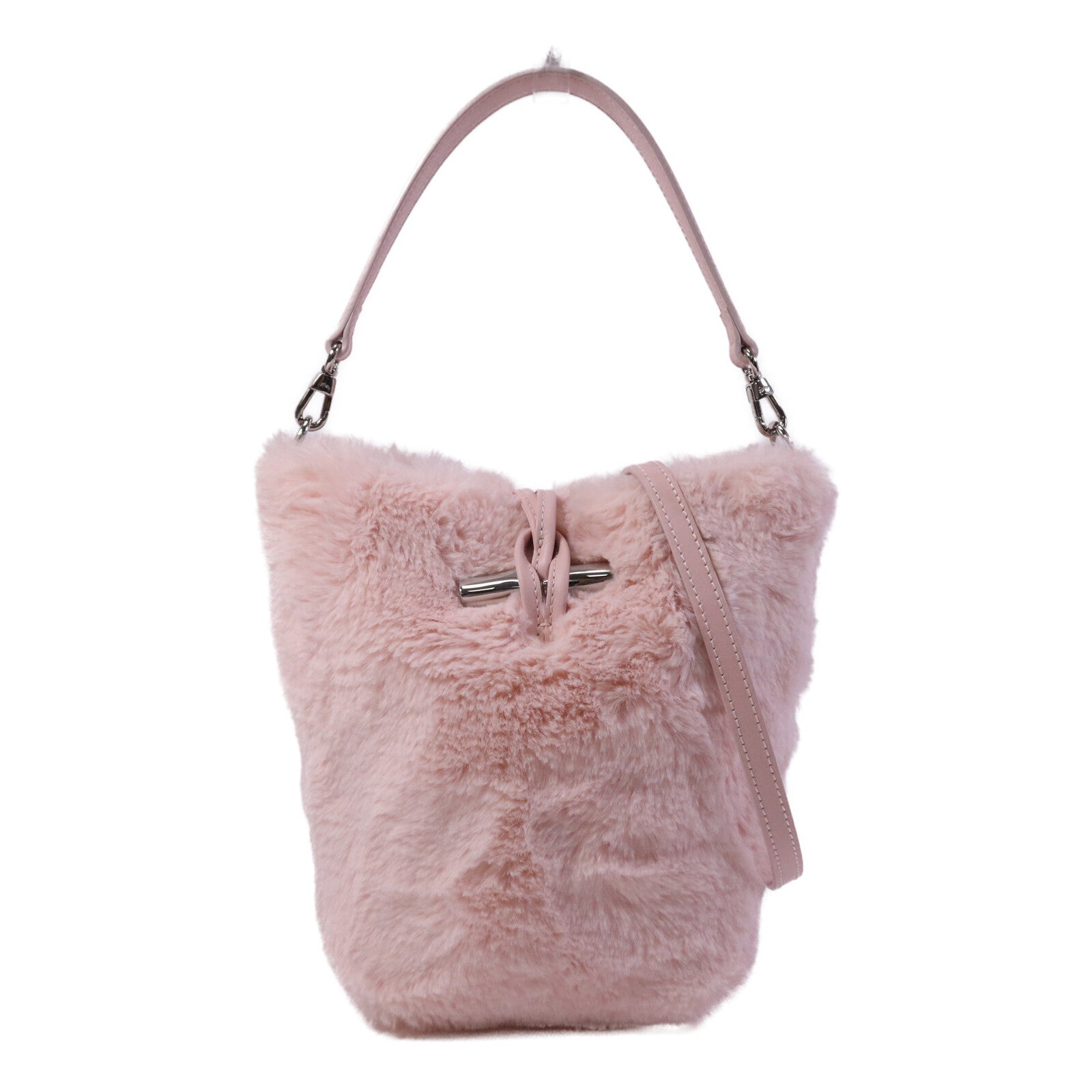 Longchamp 毛茸Shoulder Bag銀扣手挽肩背兩用袋