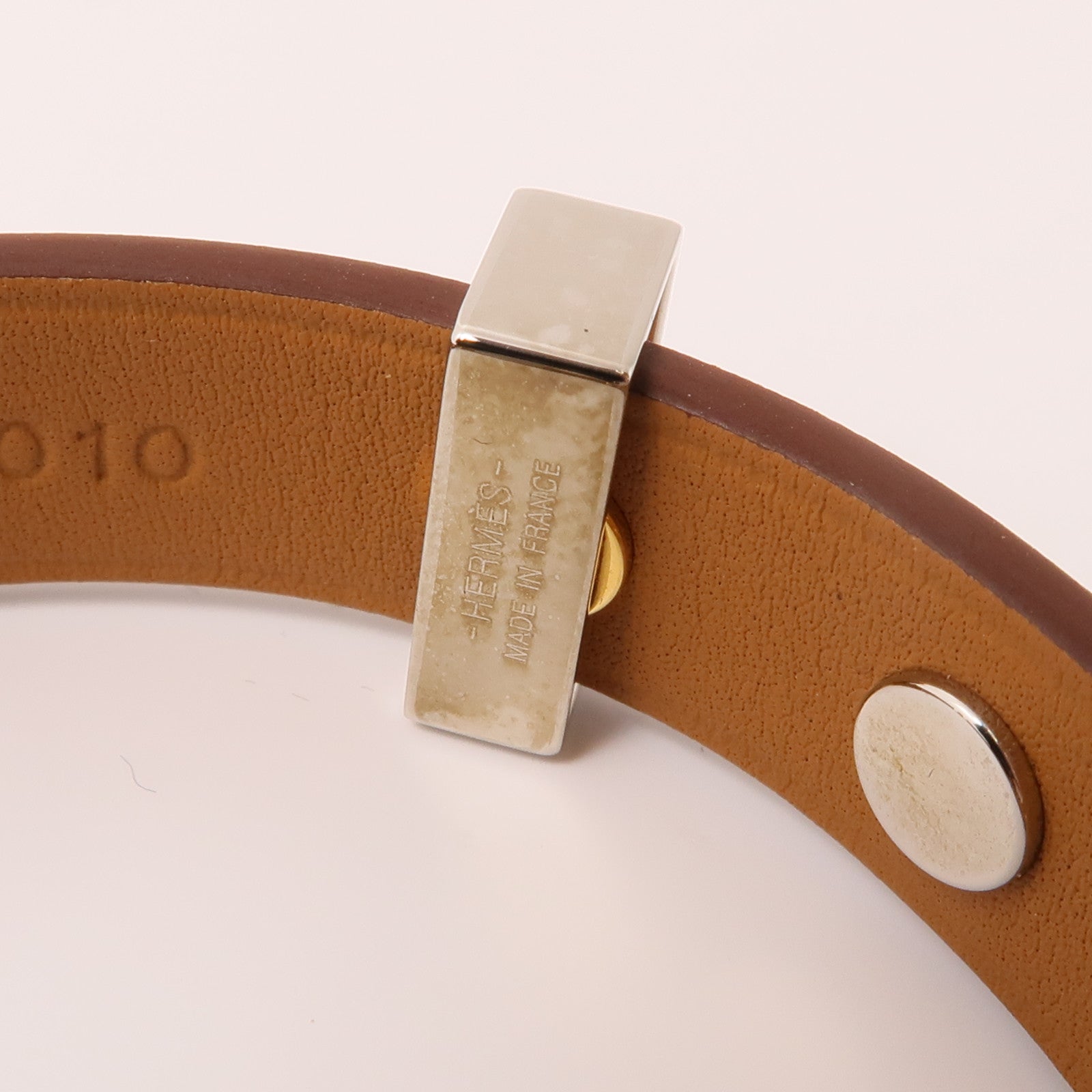 HERMES Swift皮革Mini Dog Bracelet手鐲Gold棕色/金色/銀色