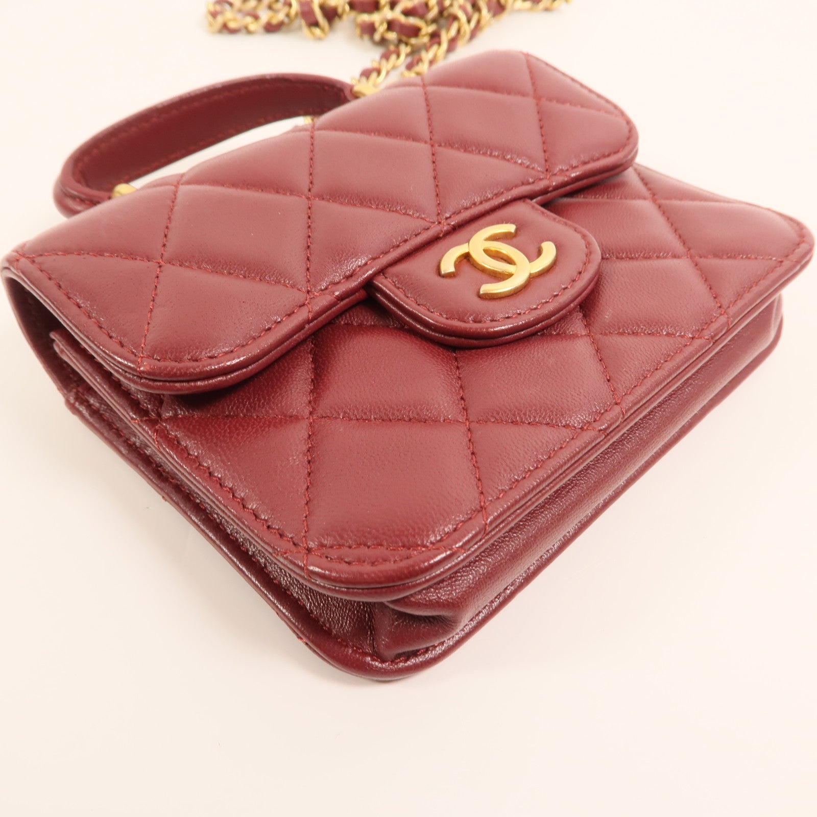 CHANEL 羊皮皮革Top Handle Flap金扣手挽肩背兩用袋