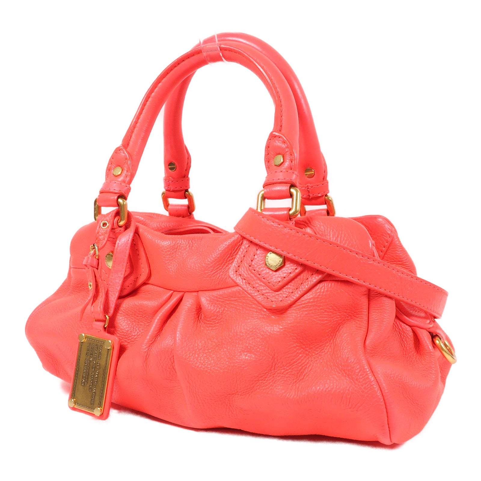 MARC JACOBS 牛皮皮革2 Way Shoulder金扣手挽肩背兩用袋熒光粉紅色