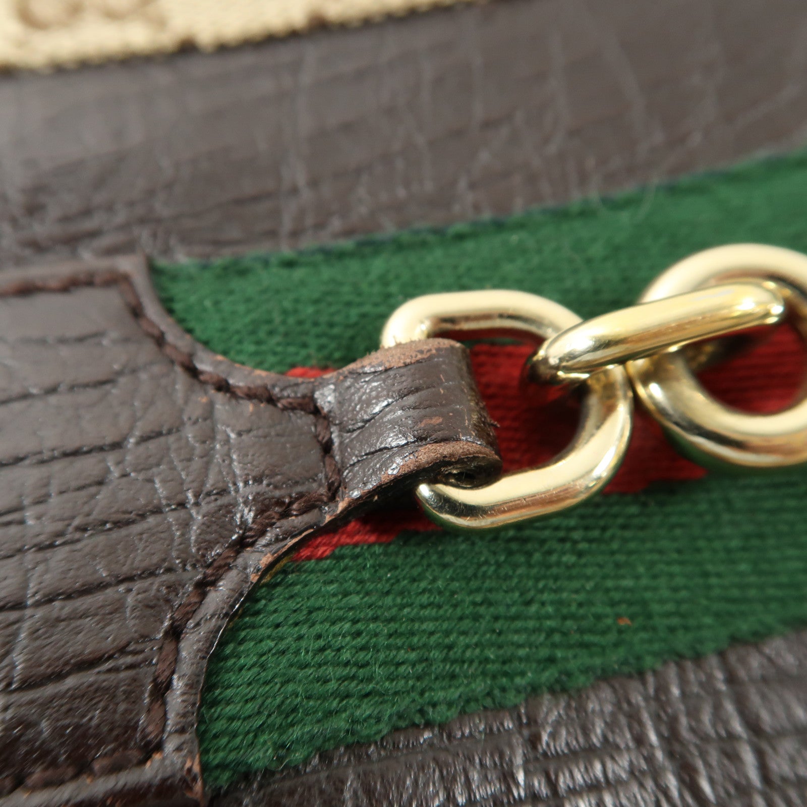GUCCI 帆布Horsebit Bag金扣肩背袋啡色