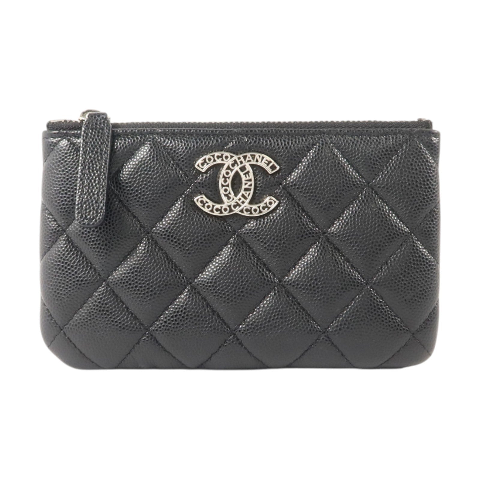 CHANEL 牛皮皮革Mini O Case Zip Pouch銀扣小袋