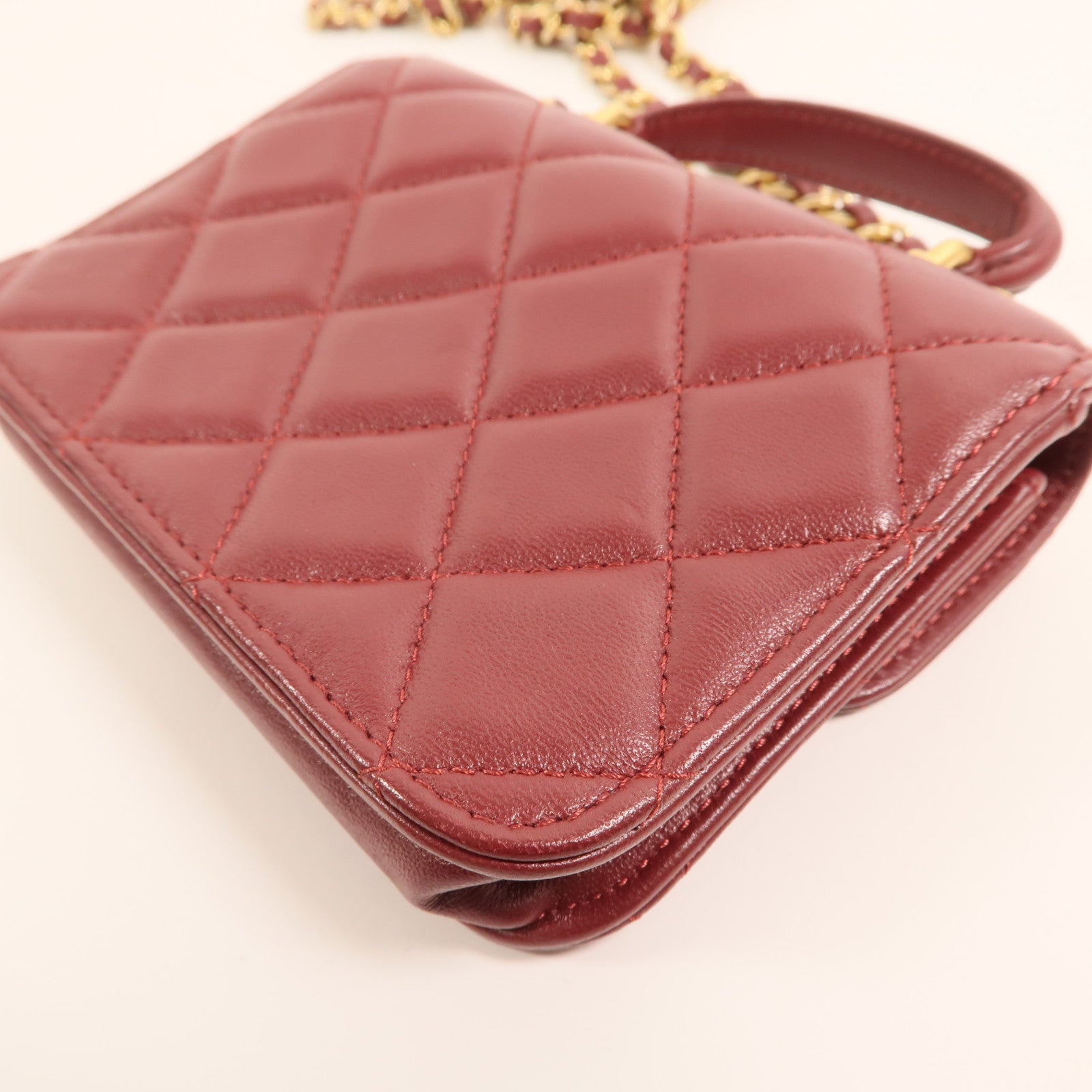 CHANEL 羊皮皮革Top Handle Flap金扣手挽肩背兩用袋