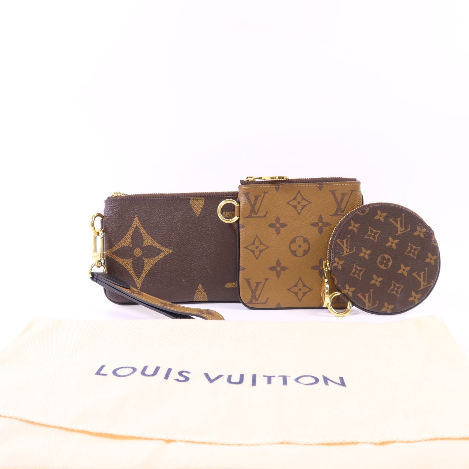 LOUIS VUITTON Monogram Reverse Pochette Trio金扣手拿包