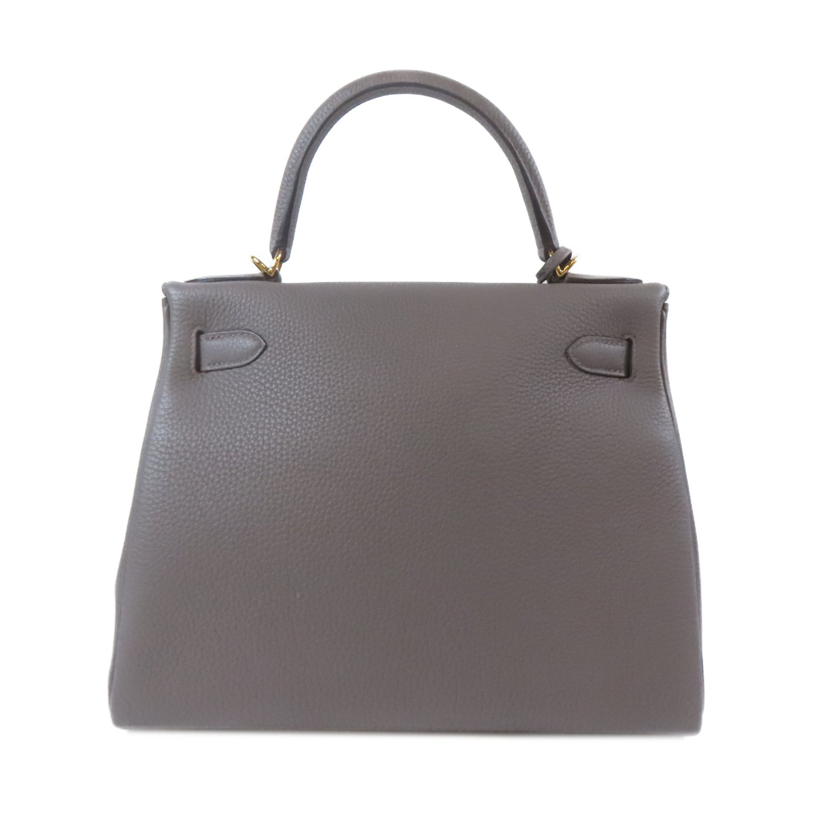 HERMES Clemence皮革Kelly28金扣手挽肩背兩用袋Etain/灰色