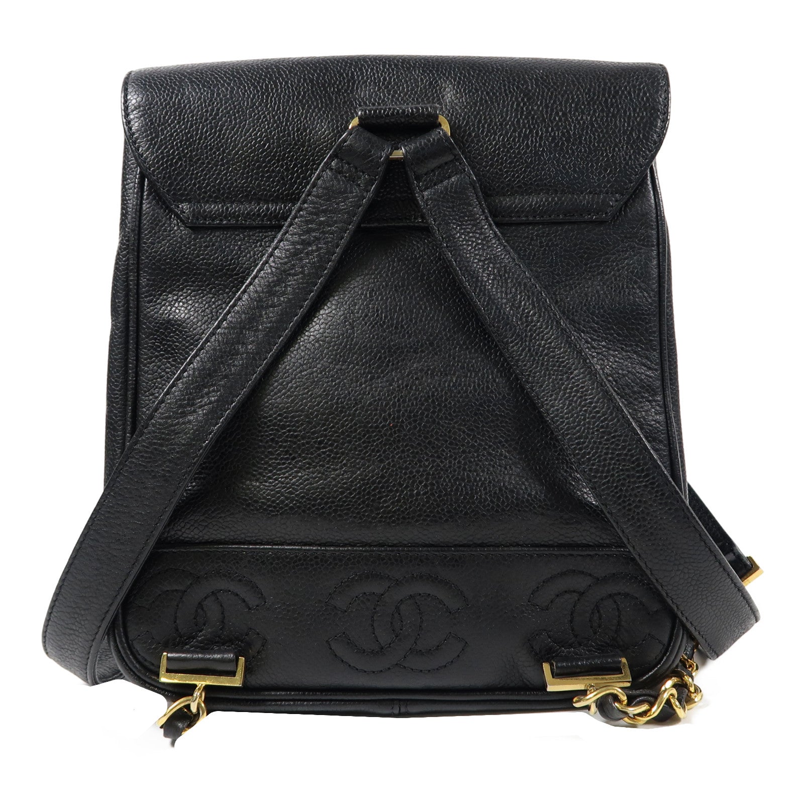 CHANEL Caviar皮革Triple CC Backpack金扣背包黑色