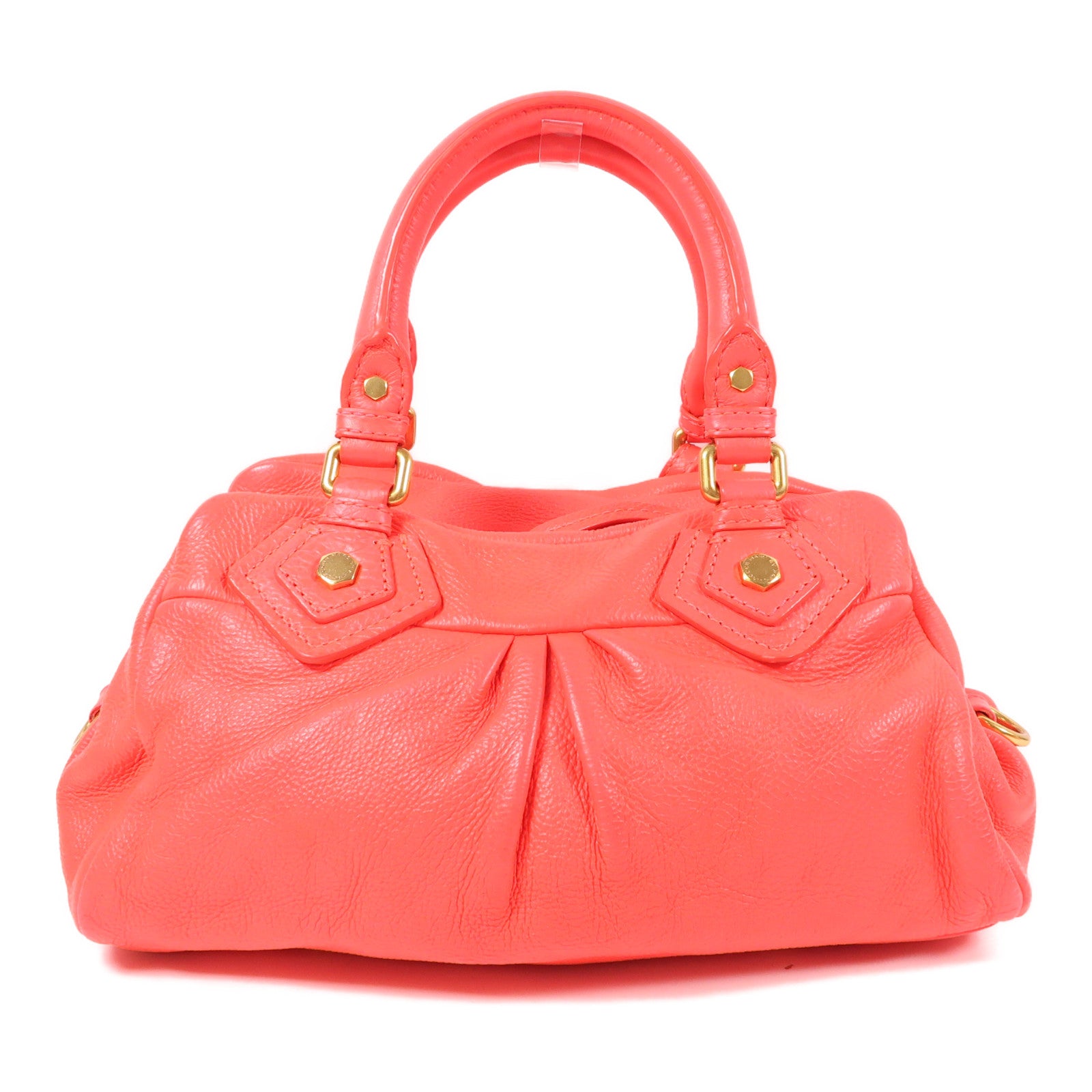 MARC JACOBS 牛皮皮革2 Way Shoulder金扣手挽肩背兩用袋熒光粉紅色