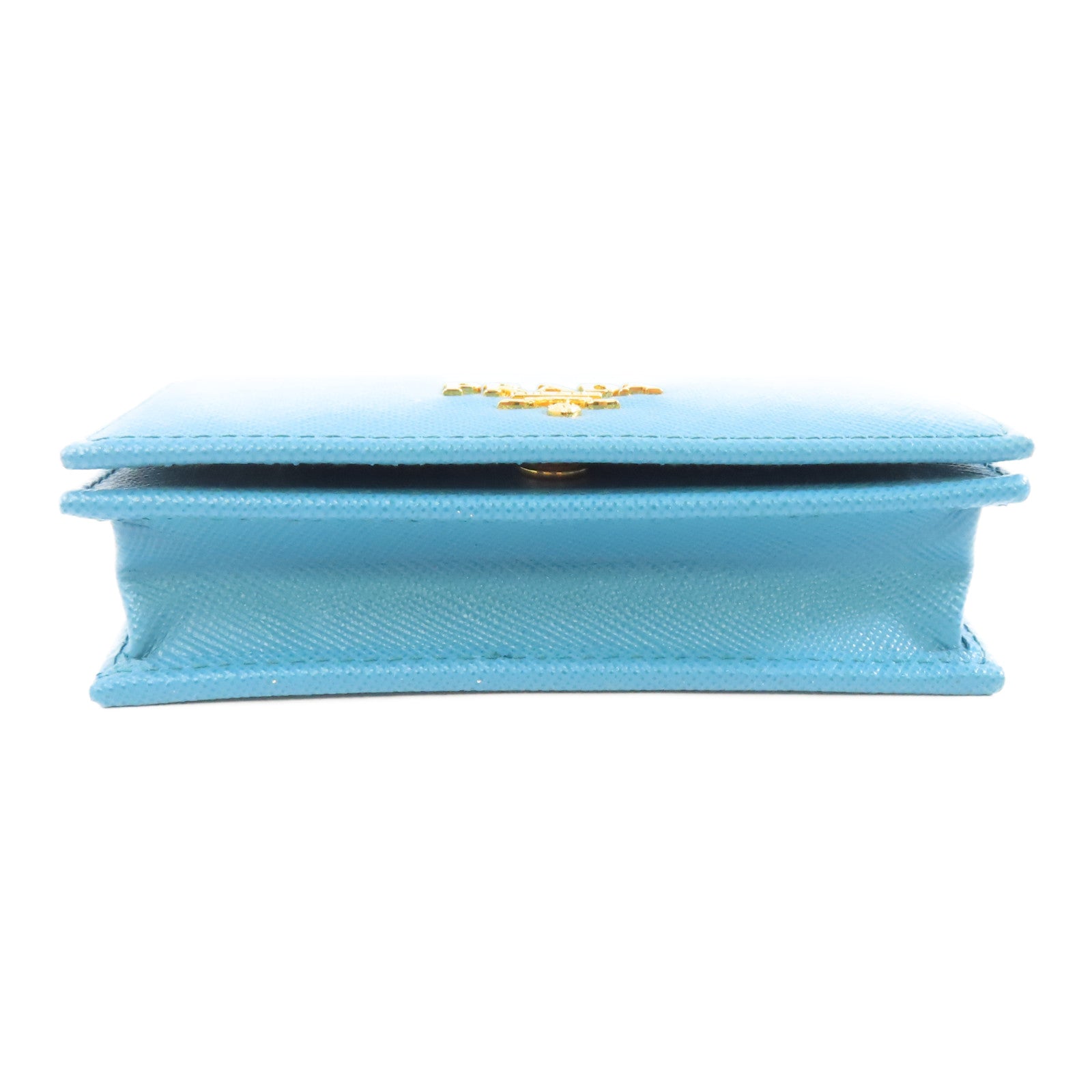 PRADA Saffiano皮革Card Case金扣卡片套藍色