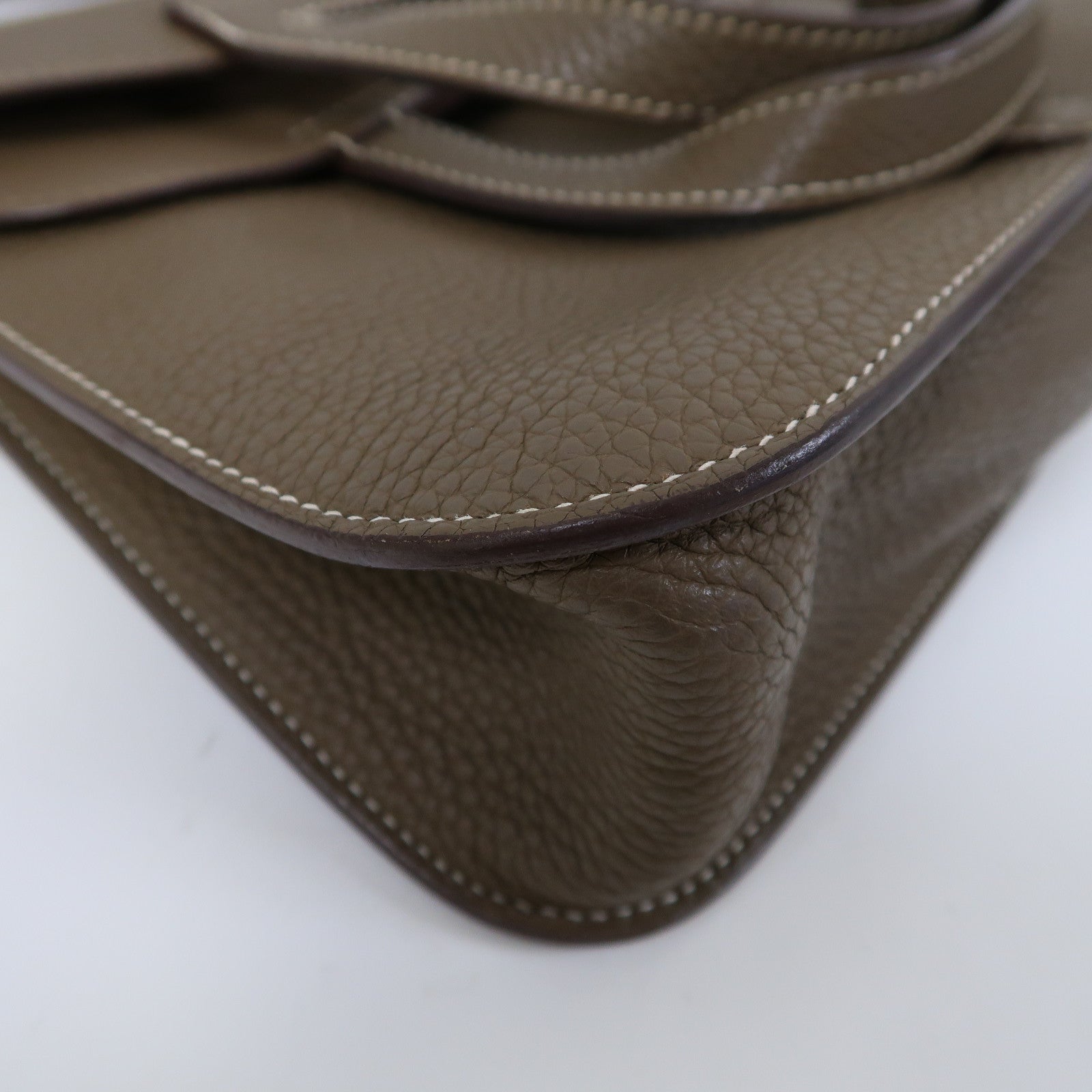 HERMES Clemence皮革Halzan 25銀扣肩背袋大象灰色